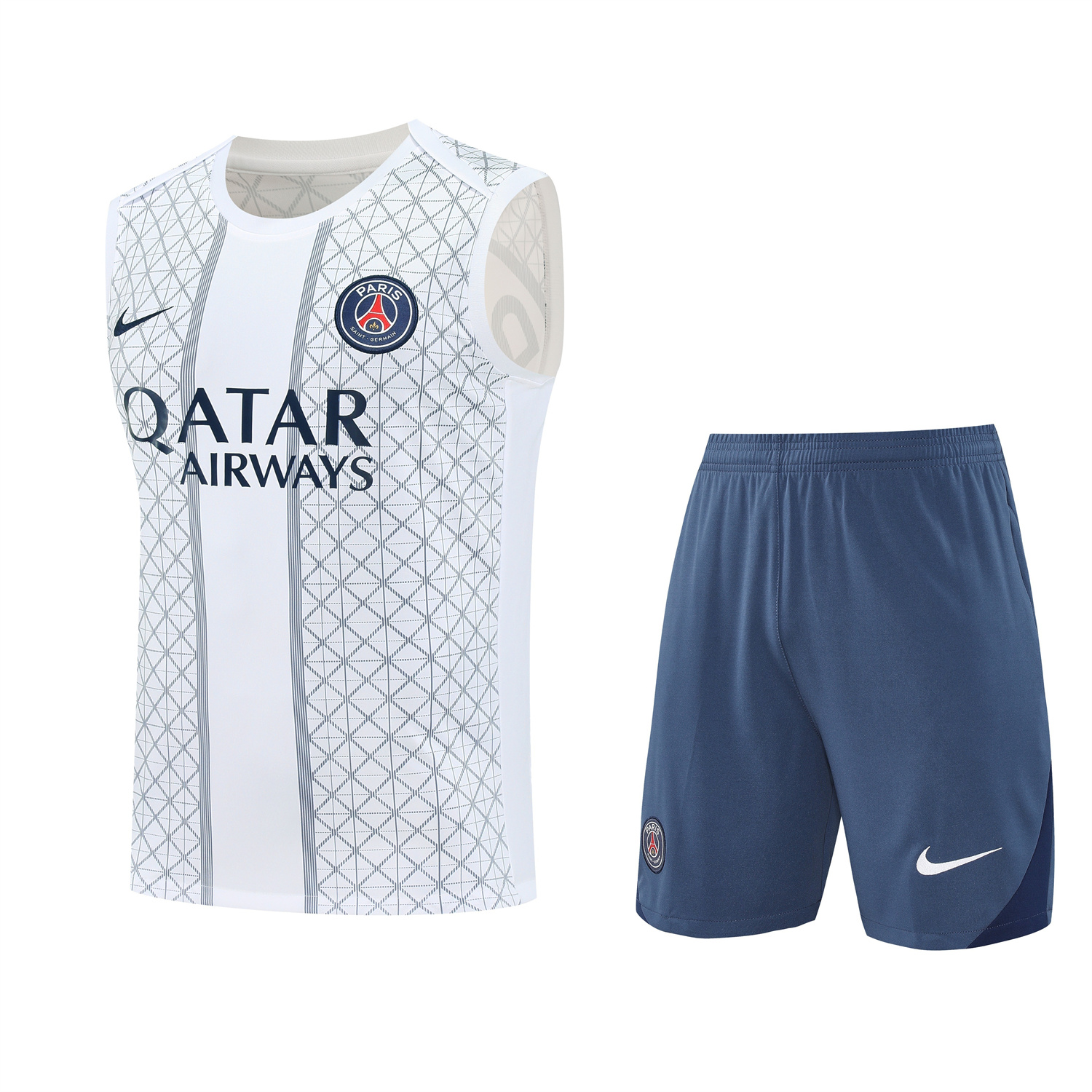 Paris Saint-Germain PSG 25-26 Vest Training Set - White Vest & Deep Blue Shorts - ReplicasJersey