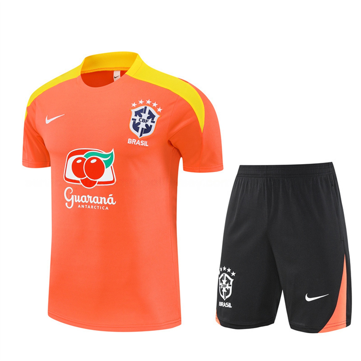 Brazil 25-26 Short-Sleeve Training Set - Orange Top & Black Shorts - ReplicasJersey