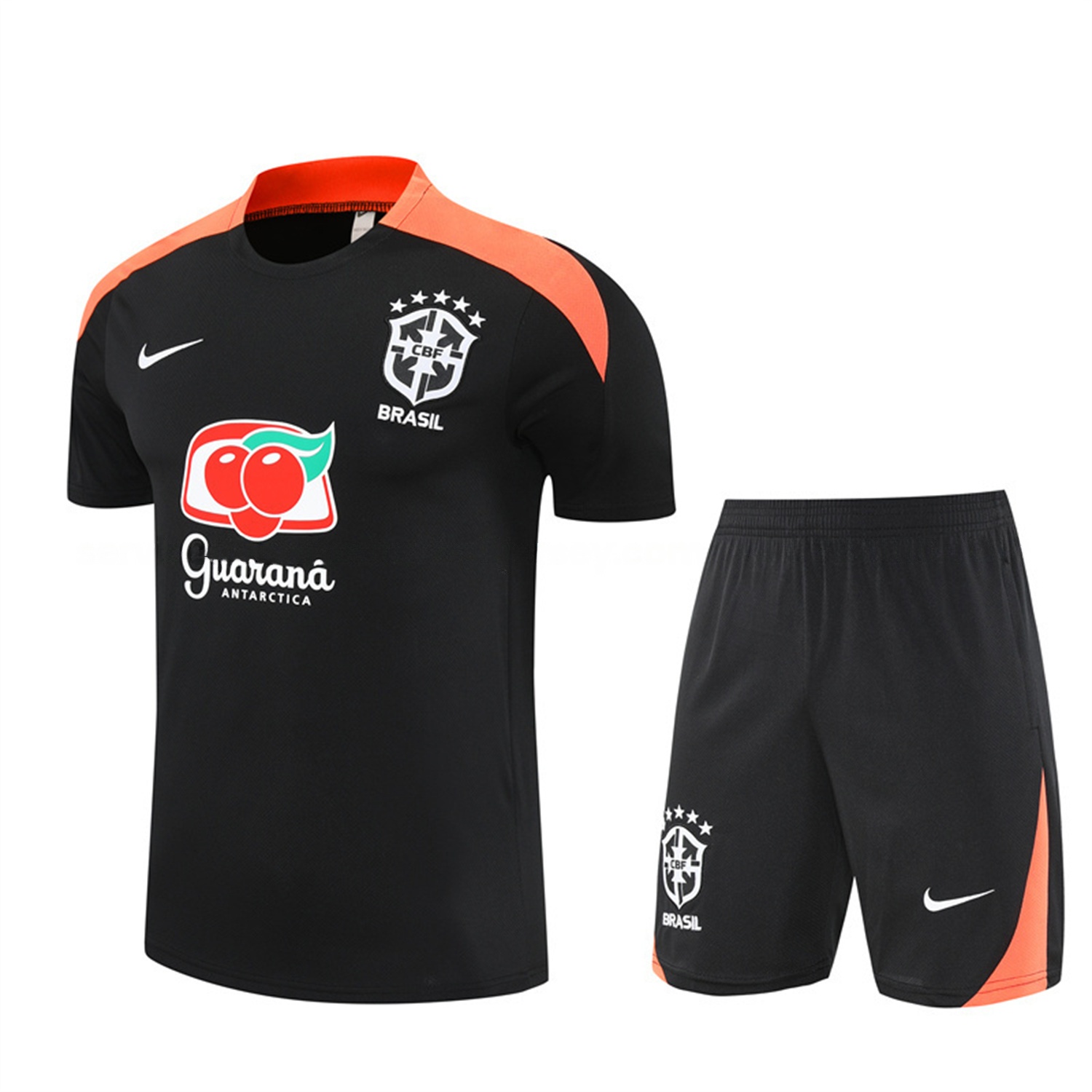 Brazil 25-26 Short-Sleeve Training Set - Black Top & Black Shorts - ReplicasJersey