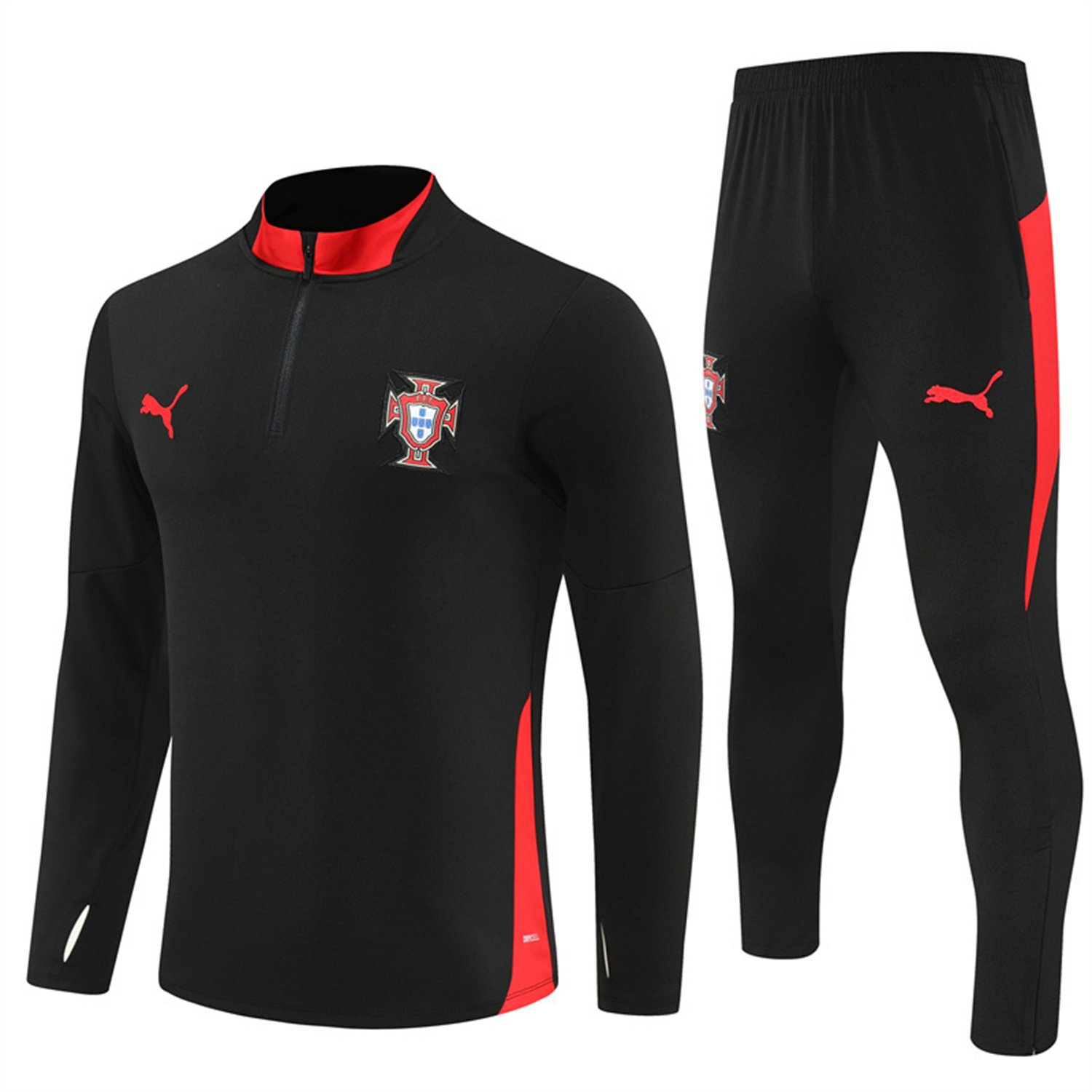 Portugal 25-26 Long Sleeve Training Set - Black Top & Black Pants - ReplicasJersey