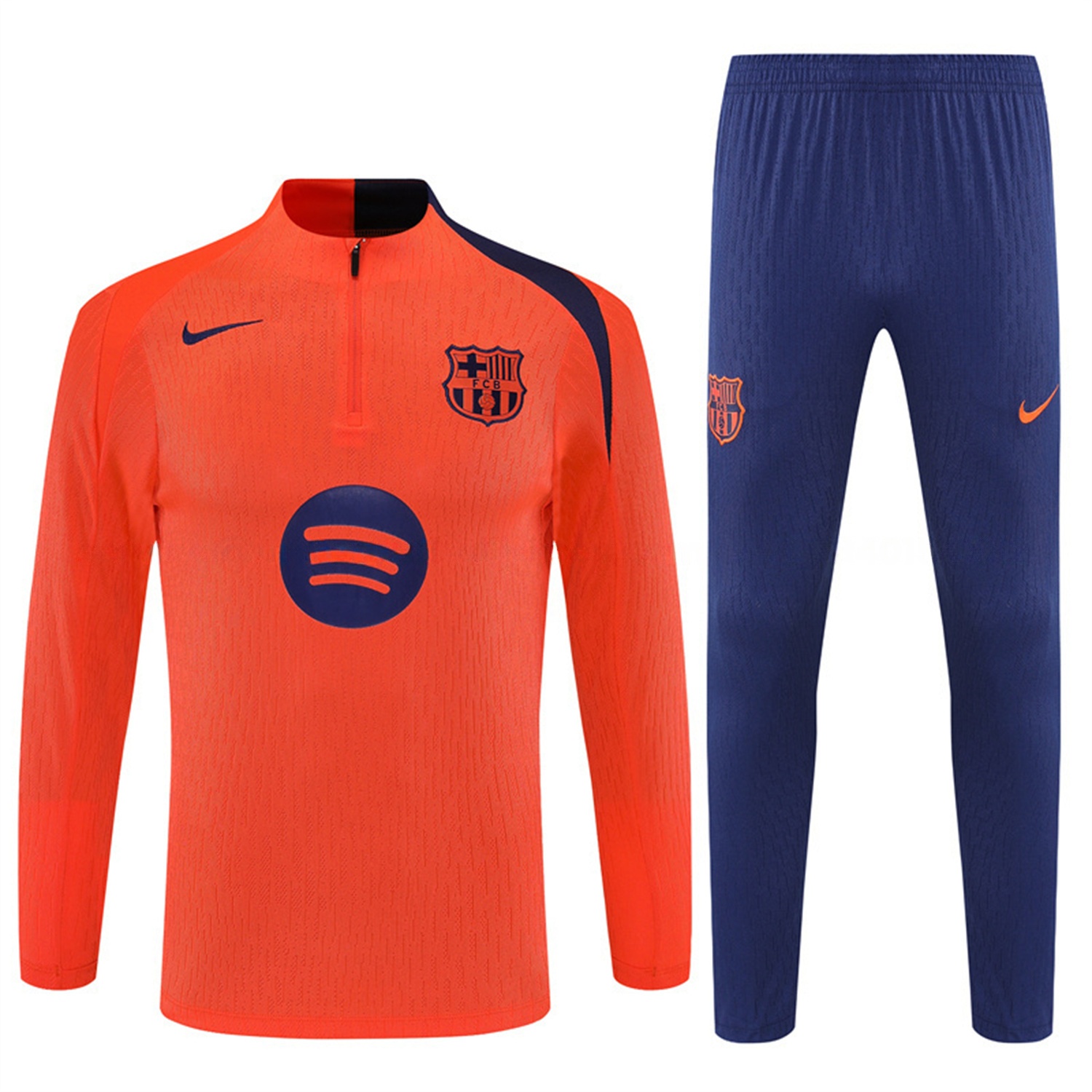 Barcelona 25-26 Kids Long Sleeve Training Set - Orange Top Royal Blue Sponsor & Royal Blue Pants - ReplicasJersey