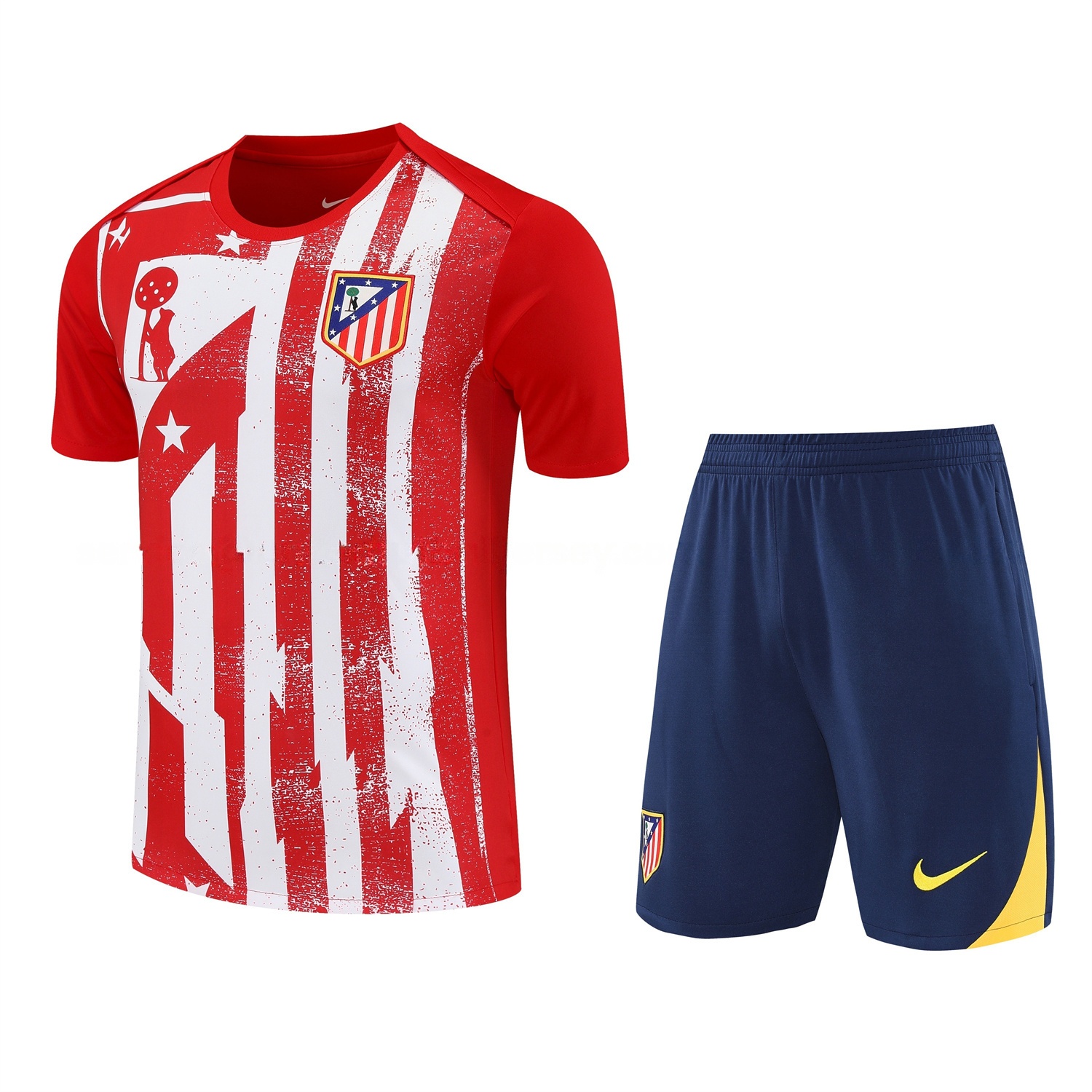 Atletico Madrid Short-Sleeve Training Set - Red White Top & Blue Shorts - ReplicasJersey