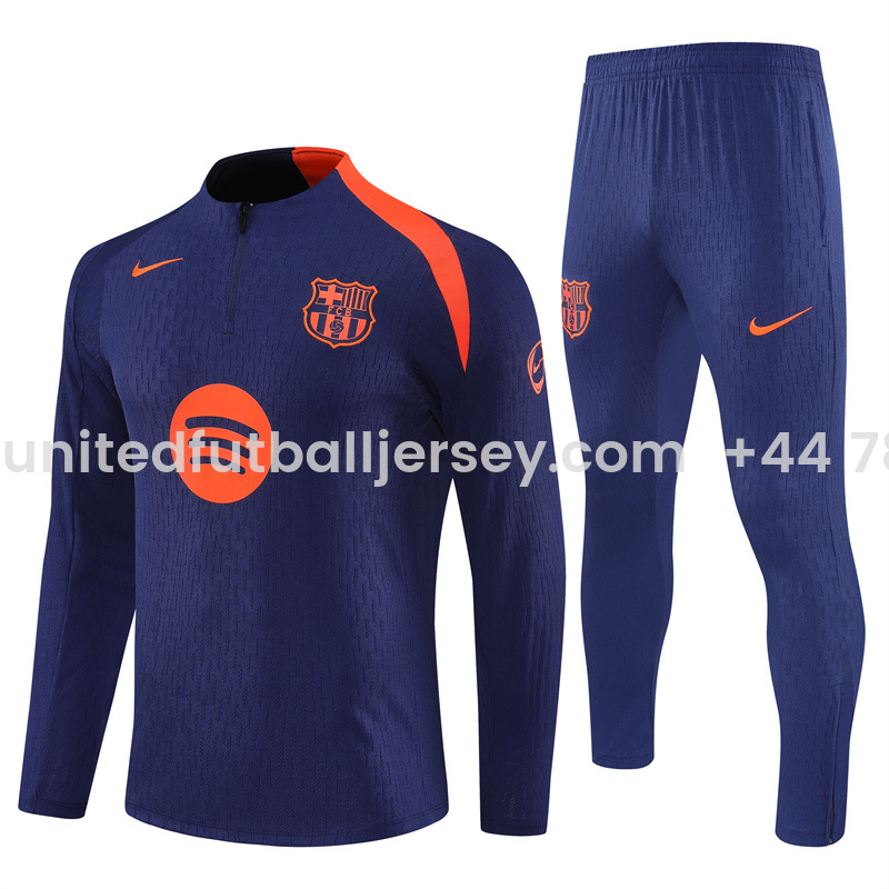 Barcelona 25-26 Long Sleeve Training Set - Royal Blue Top Orange Sponsor & Royal Blue Pants - ReplicasJersey
