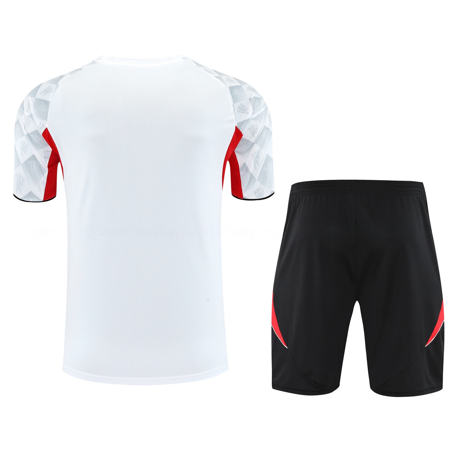 Manchester United 25-26 Short-Sleeve Training Set - Red Edge White Top & Black Shorts - ReplicasJersey