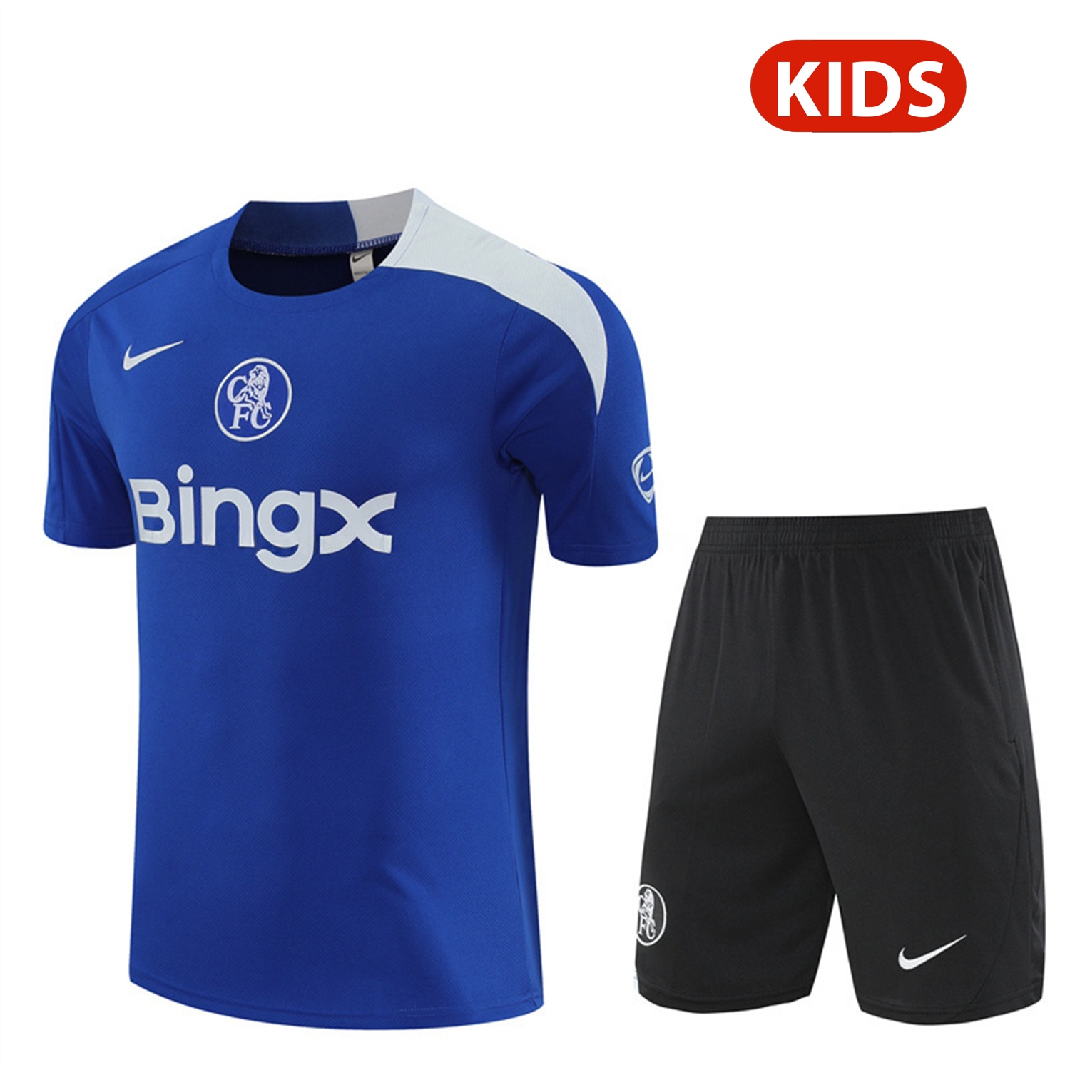 C.H.E.L.S.E.A 25-26 Kids Short-Sleeve Training Set - Blue Top & Black Shorts - ReplicasJersey