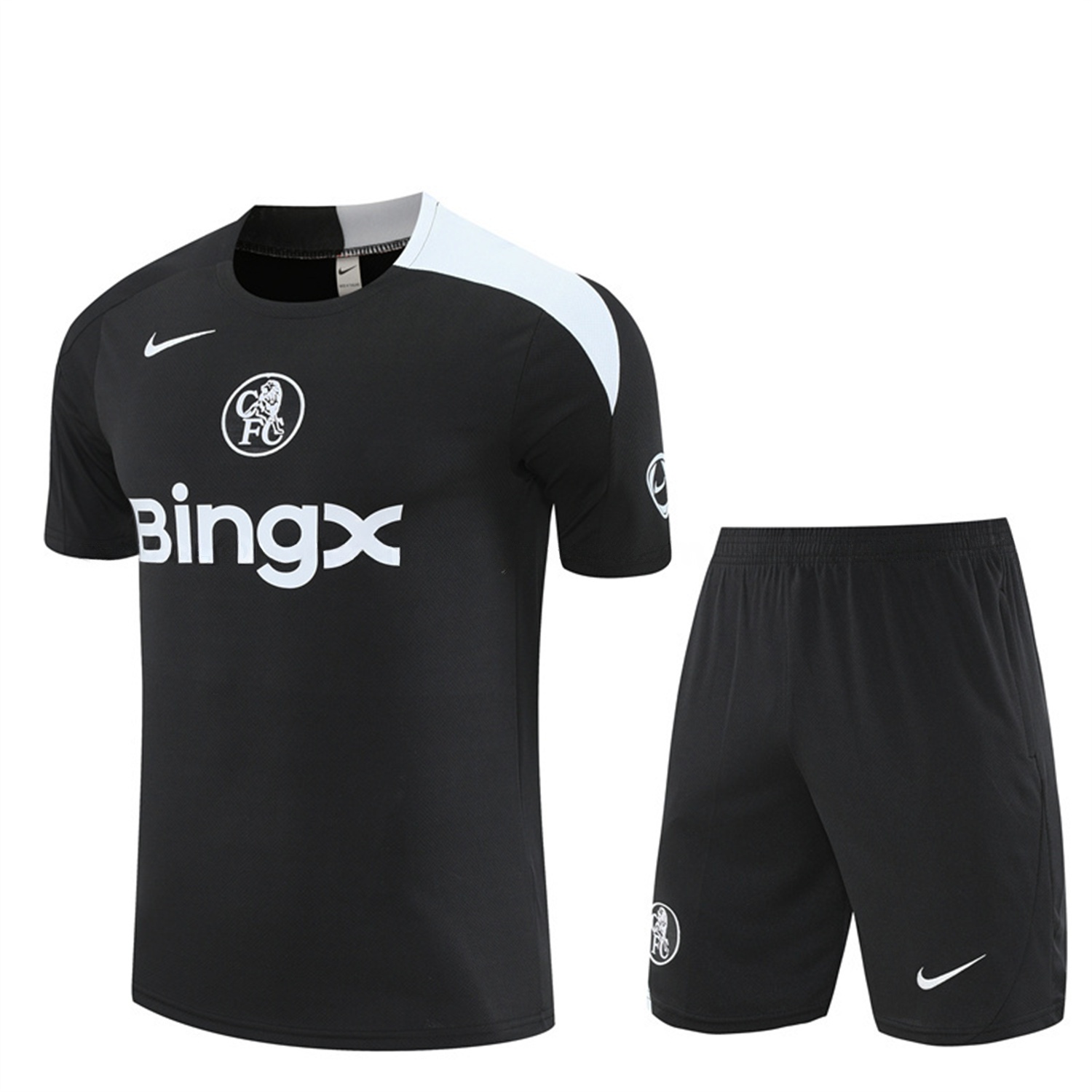 C.H.E.L.S.E.A 25-26 Kids Short-Sleeve Training Set - Black Top & Black Shorts - ReplicasJersey