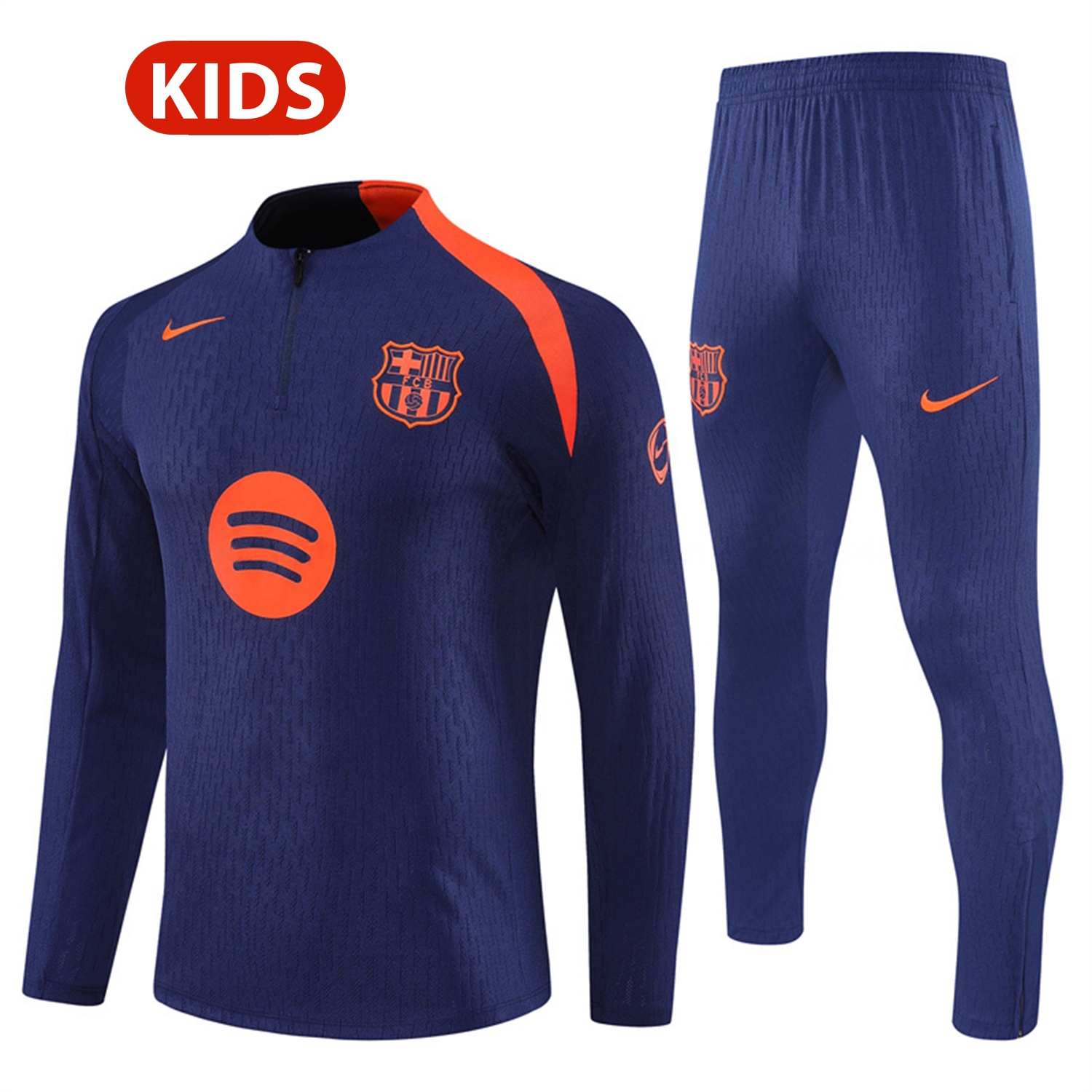 Barcelona 25-26 Kids Long Sleeve Training Set - Royal Blue Top Orange Sponsor & Royal Blue Pants - ReplicasJersey