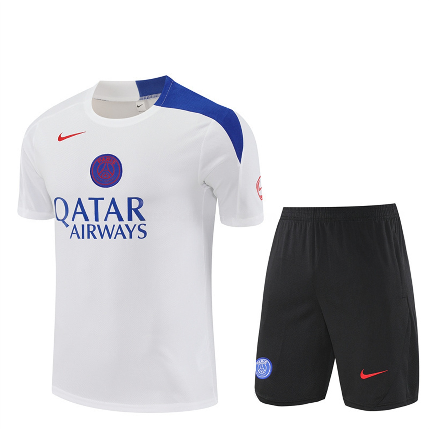 Paris Saint-Germain PSG 25-26 Short-Sleeve Training Set - White Top & Black Shorts - ReplicasJersey