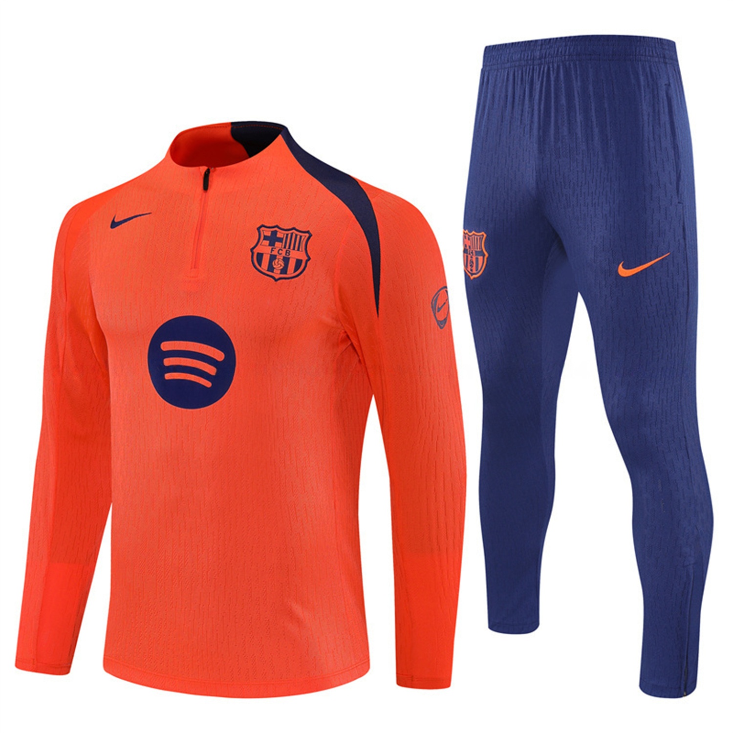 Barcelona 25-26 Long Sleeve Training Set - Orange Top Royal Blue Sponsor & Royal Blue Pants - ReplicasJersey
