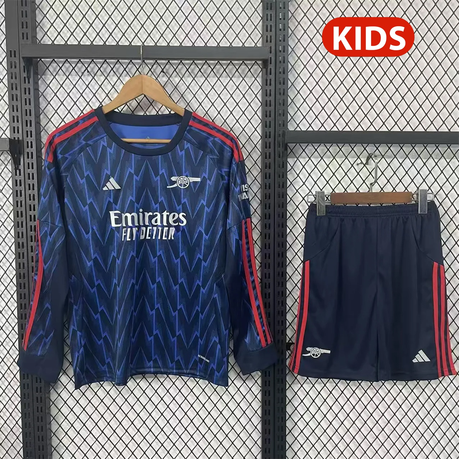 Arsenal 25-26 Away Blue Long Sleeves Kids Kit - ReplicasJersey