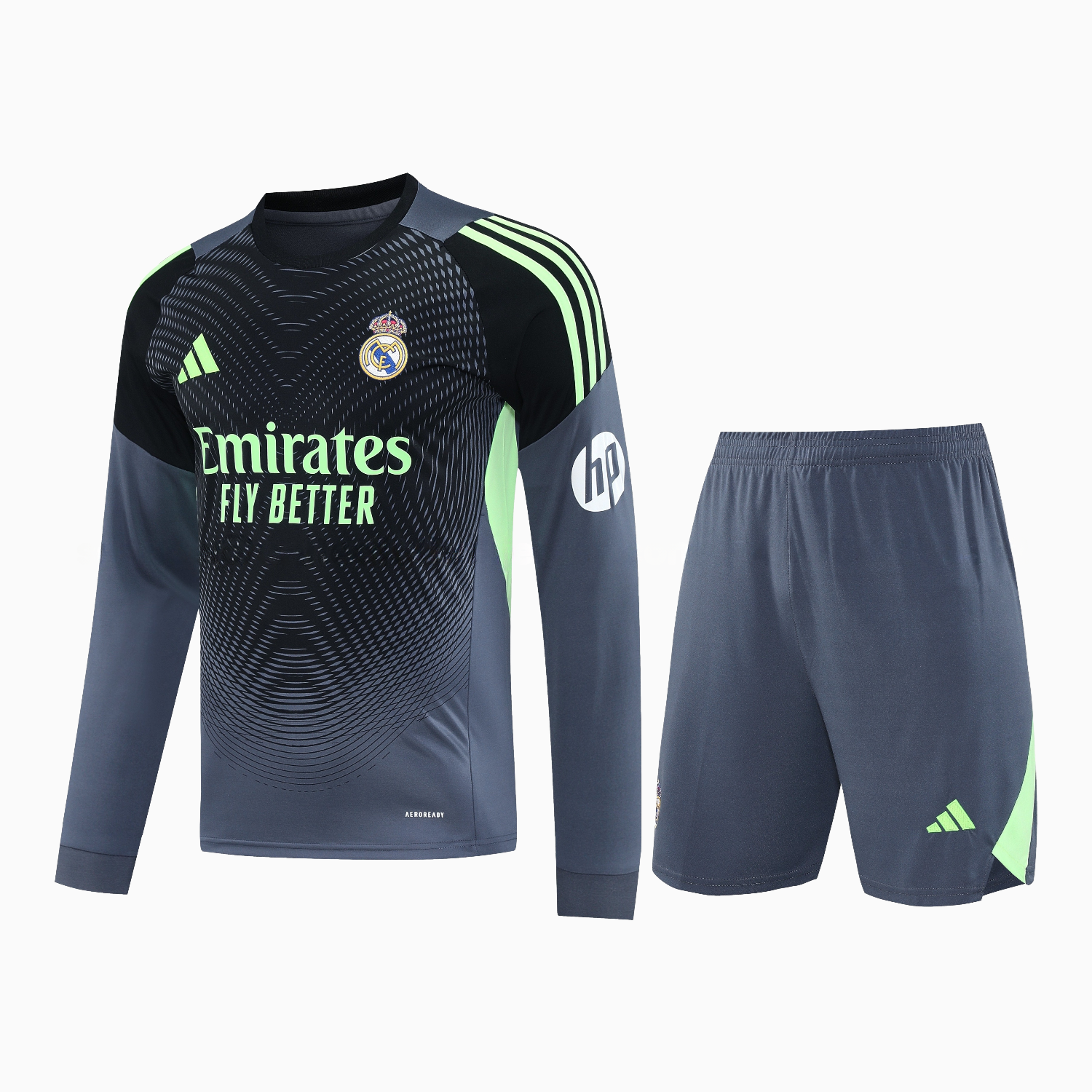 Real Madrid 25-26 Long-Sleeve Training Set - Deep Gray Top & Gray Shorts - ReplicasJersey