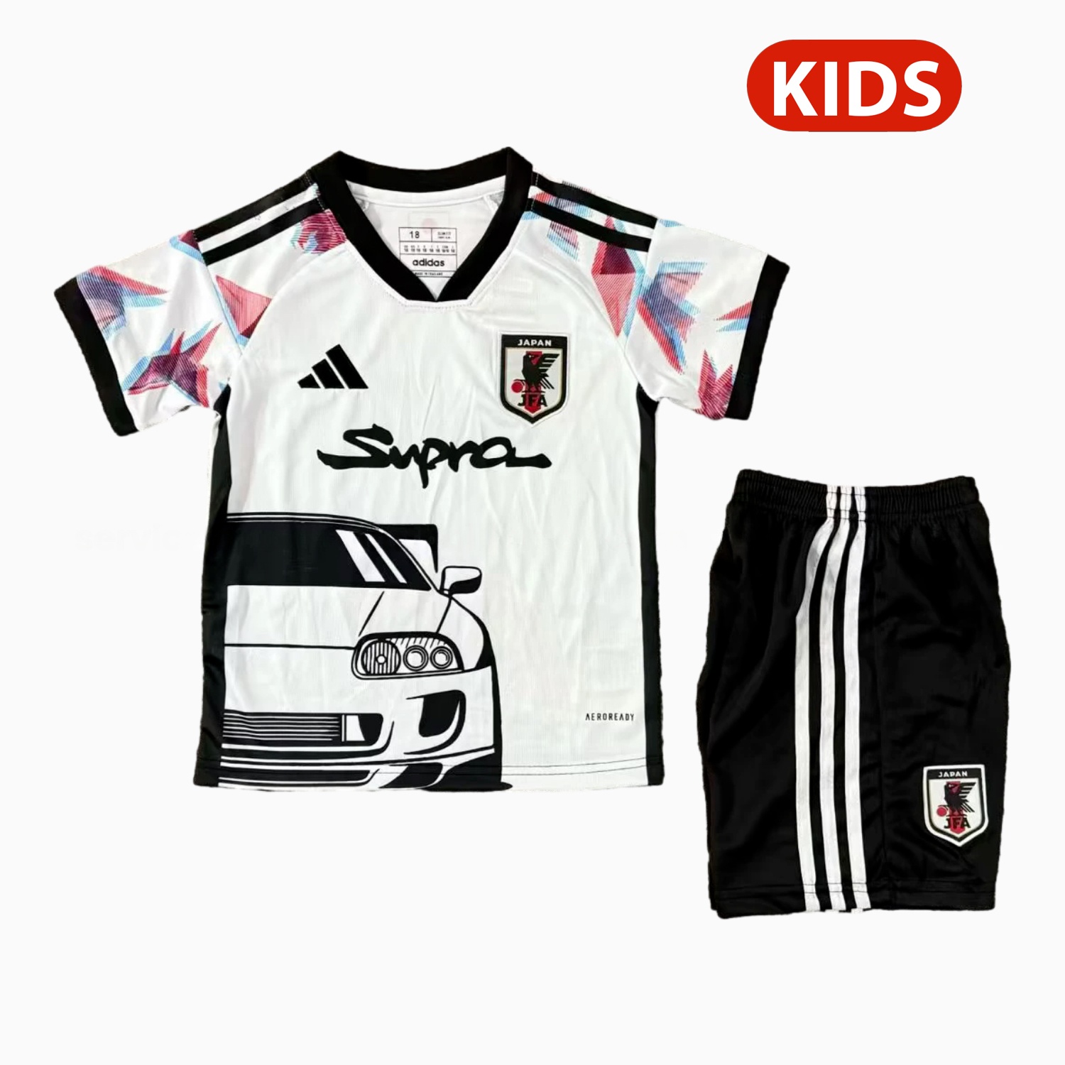 Japan 25-26 Black Car White Special Kids Kit - ReplicasJersey