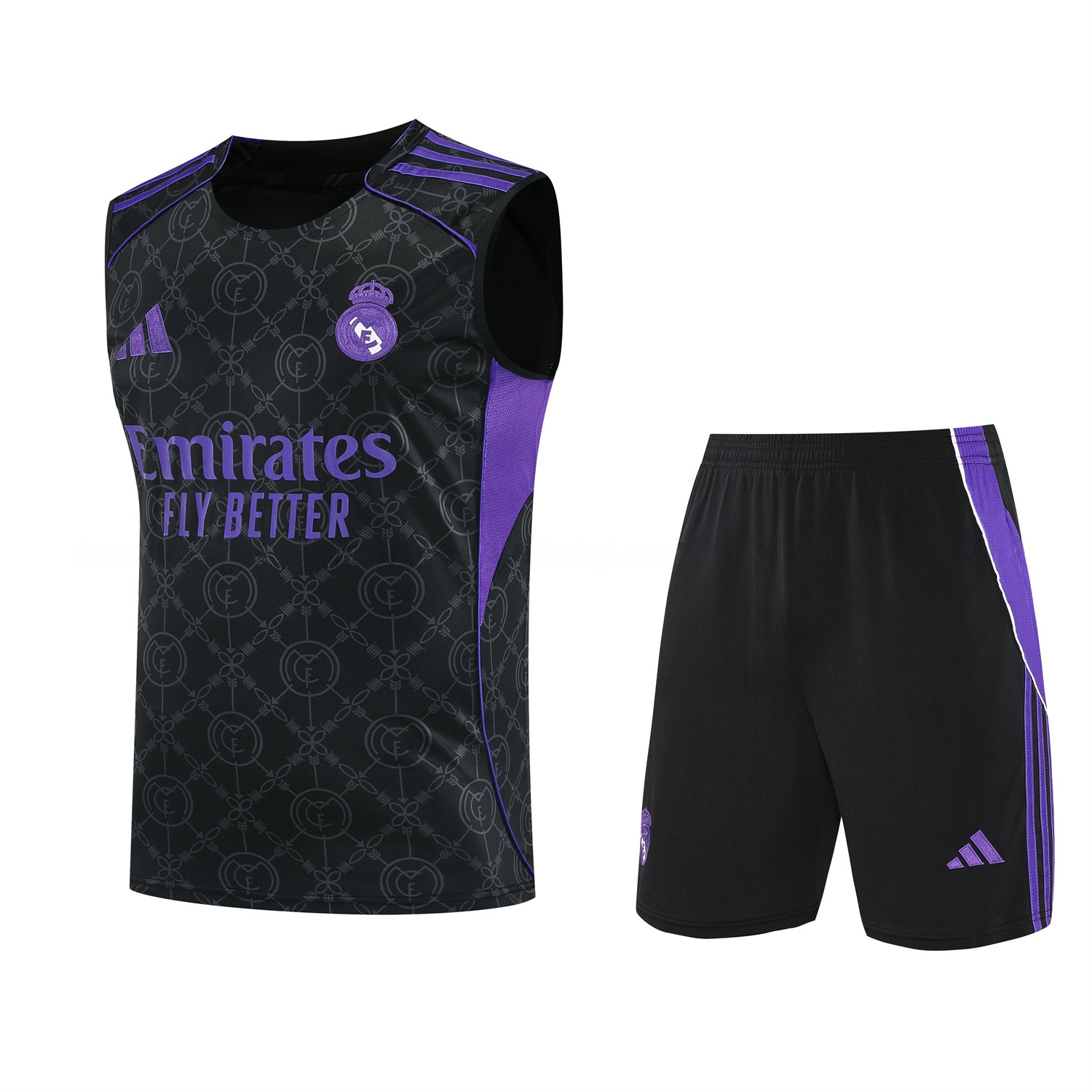 Real Madrid 25-26 Vest Training Set - Blue Edge Black Vest & Black Shorts - ReplicasJersey