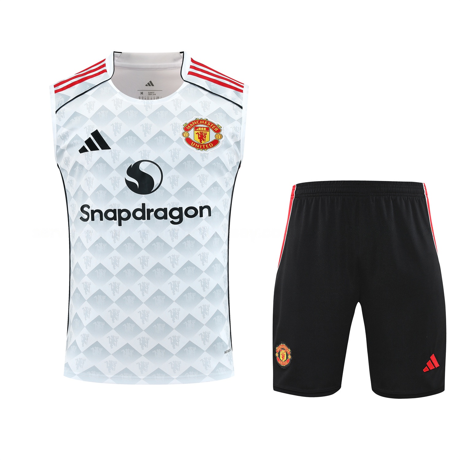 Manchester United 25-26 Vest Training Set - Red Edge White Vest & Black Shorts - ReplicasJersey