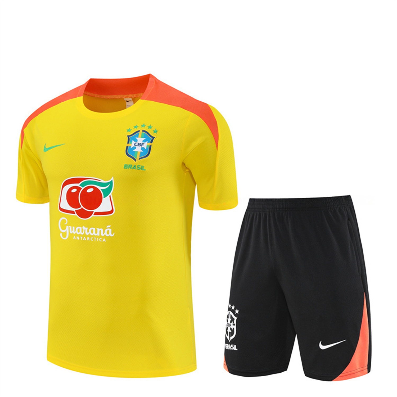 Brazil 25-26 Short-Sleeve Training Set - Yellow Top & Black Shorts - ReplicasJersey