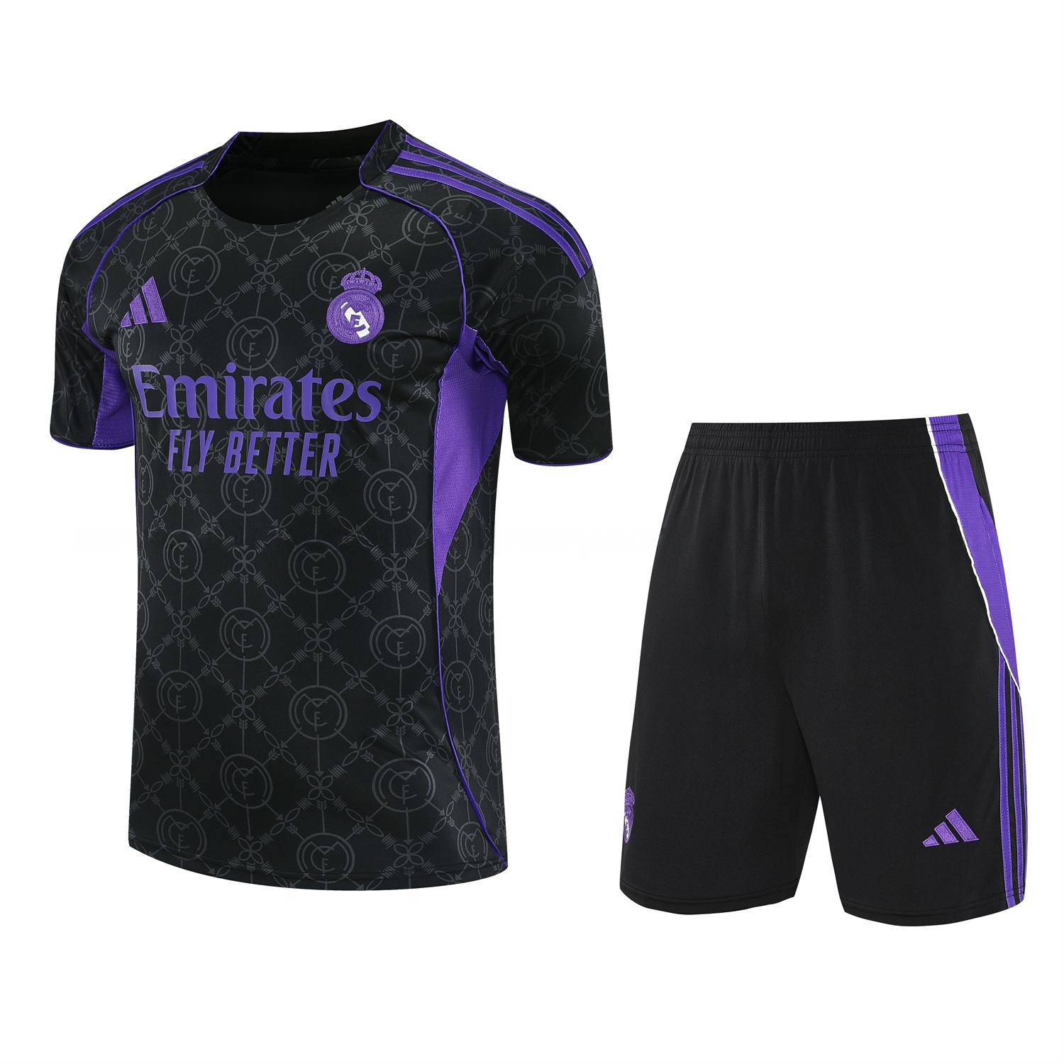 Real Madrid 25-26 Short-Sleeve Training Set - Blue Edge Black Top & Black Shorts - ReplicasJersey
