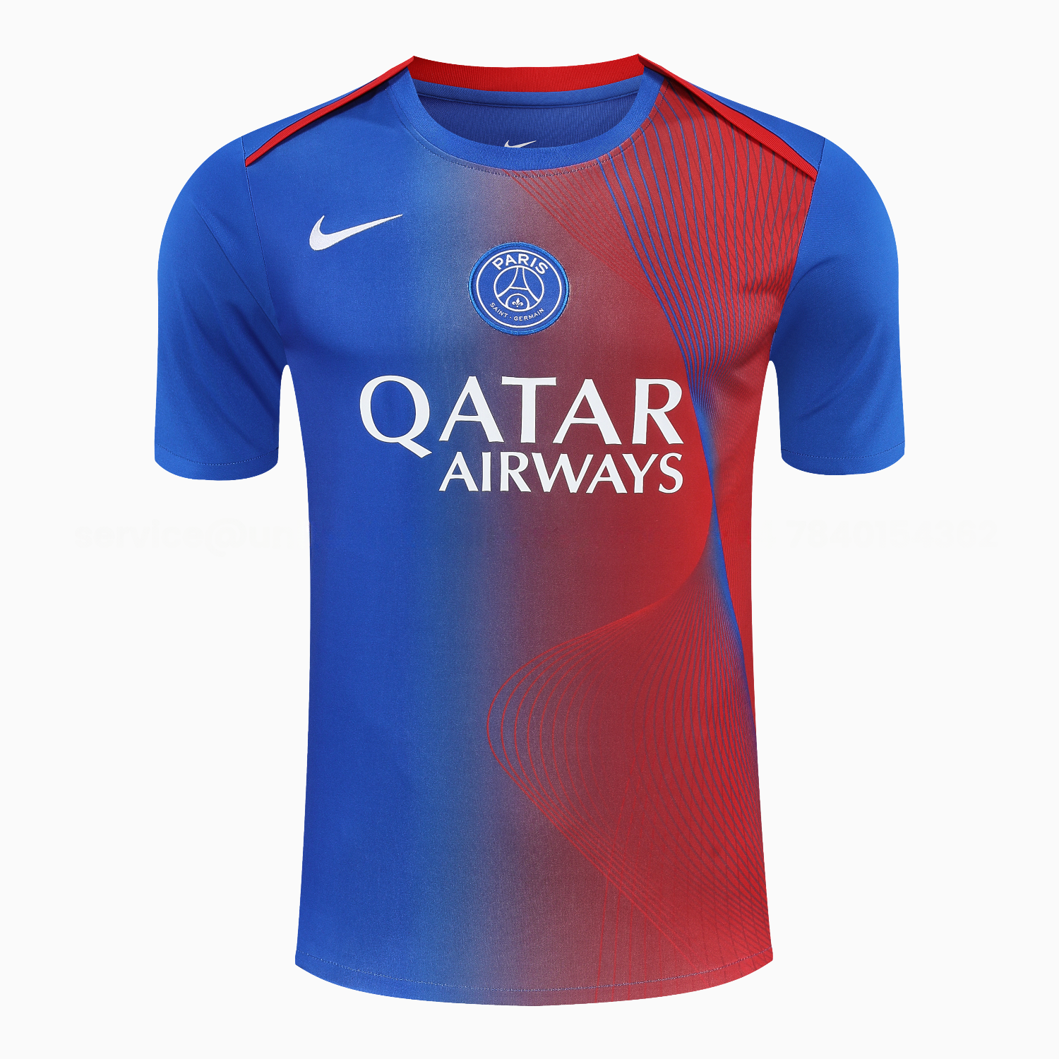 Paris Saint-Germain PSG 25-26 Short-Sleeve Training Set - Red And Blue Lines Top & Blue Shorts - ReplicasJersey