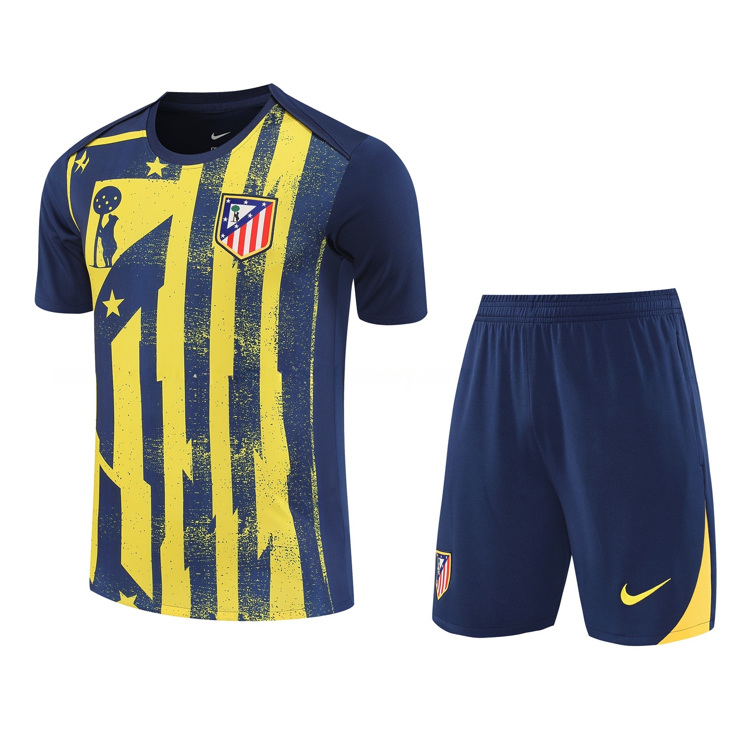 Atletico Madrid Short-Sleeve Training Set - Blue Yellow Top & Blue Shorts - ReplicasJersey