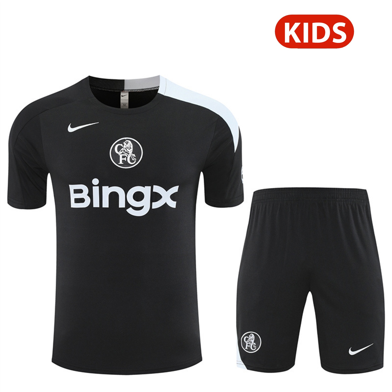 C.H.E.L.S.E.A 25-26 Kids Short-Sleeve Training Set - Black Top & Black Shorts - ReplicasJersey