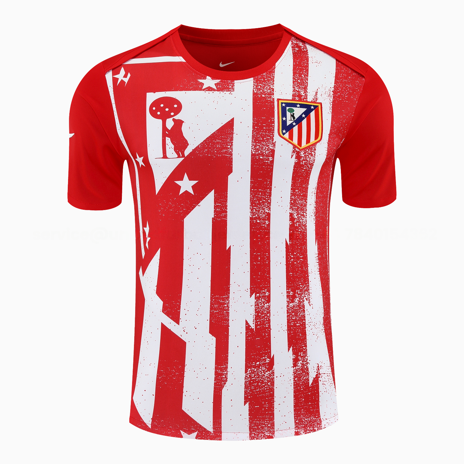 Atletico Madrid Short-Sleeve Training Set - Red White Top & Blue Shorts - ReplicasJersey