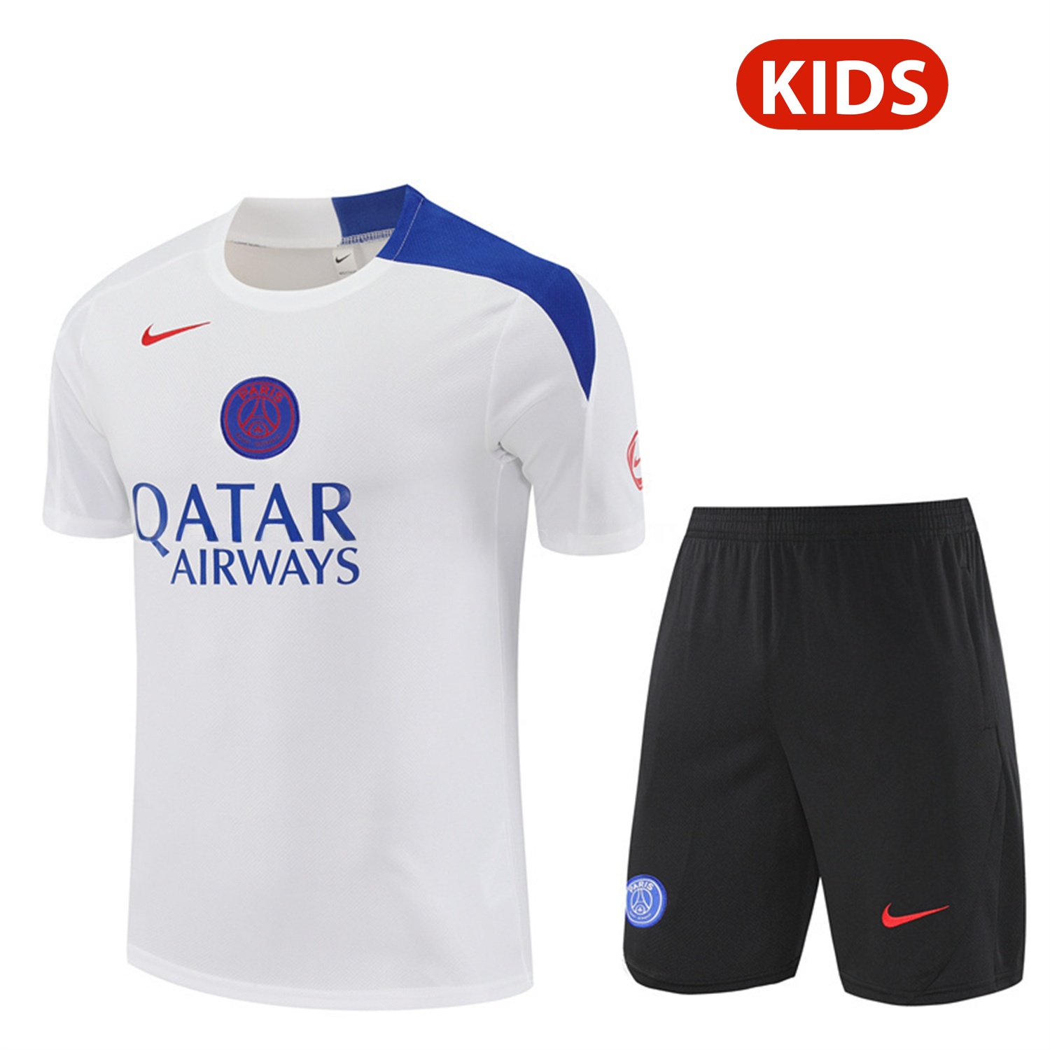 Paris Saint-Germain PSG 25-26 Kids Short-Sleeve Training Set - White Top & Black Shorts - ReplicasJersey