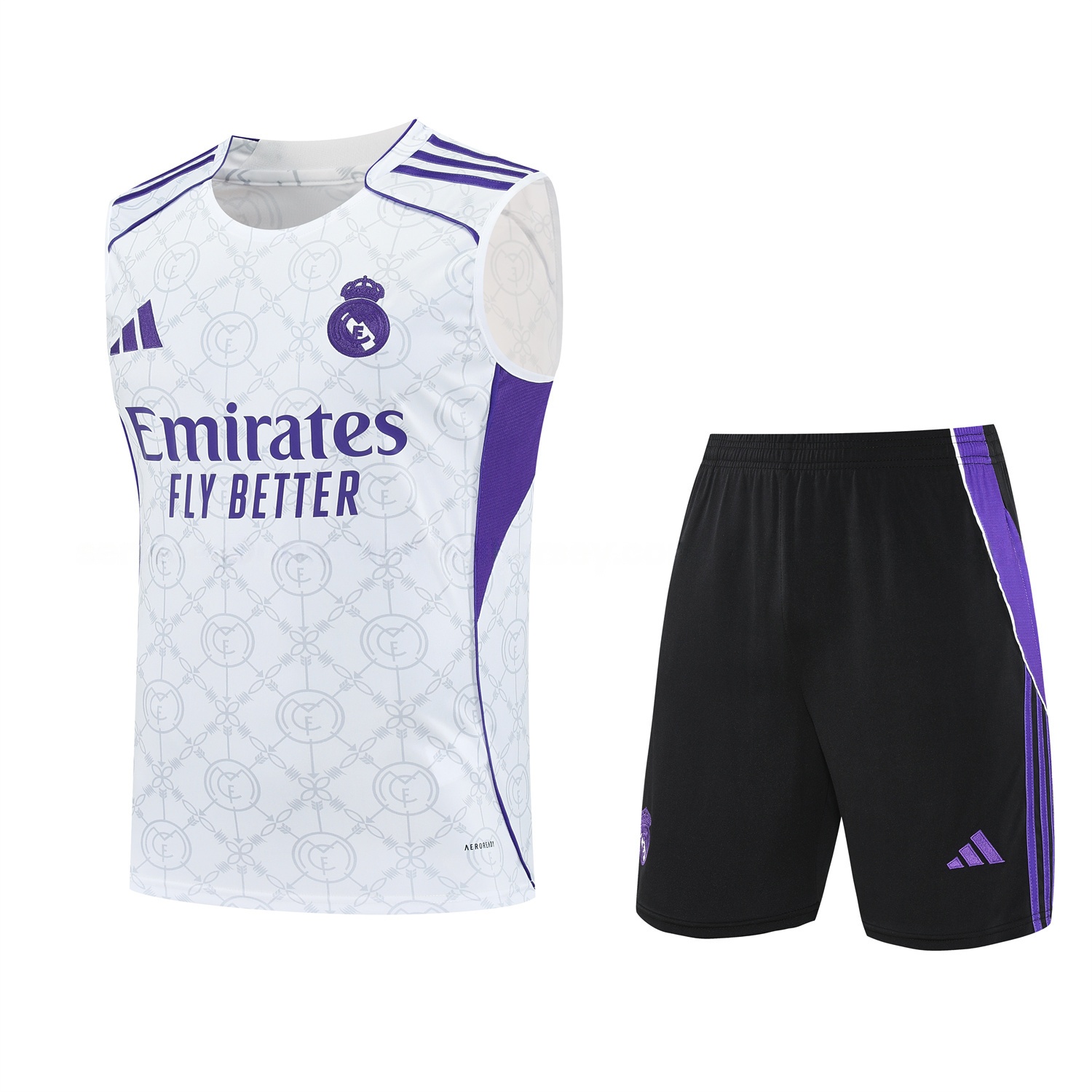 Real Madrid 25-26 Vest Training Set - Blue Edge White Vest & Black Shorts - ReplicasJersey
