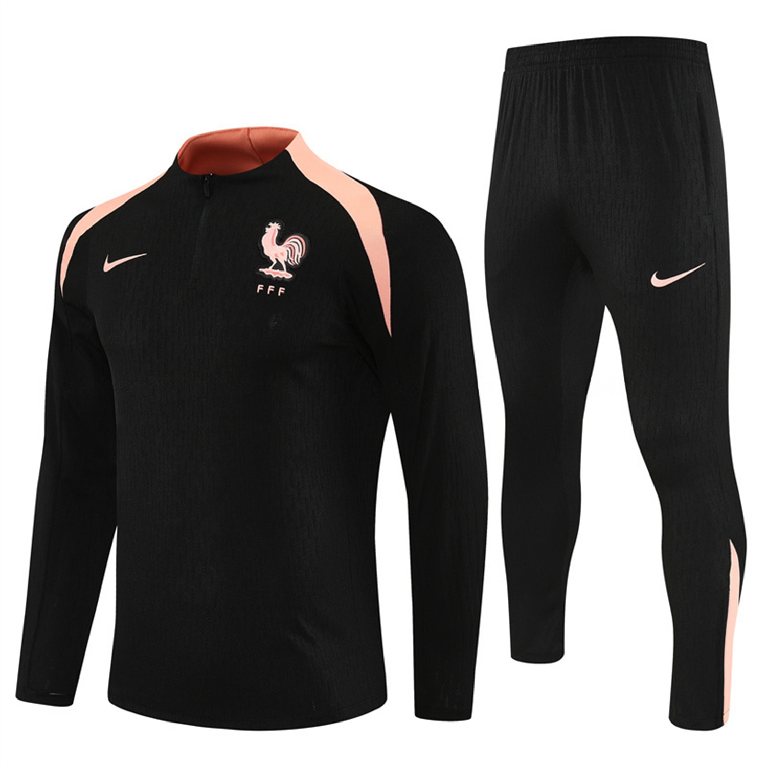 France 25-26 Long Sleeve Training Set - Player Version - Black Top and Pants - ReplicasJersey