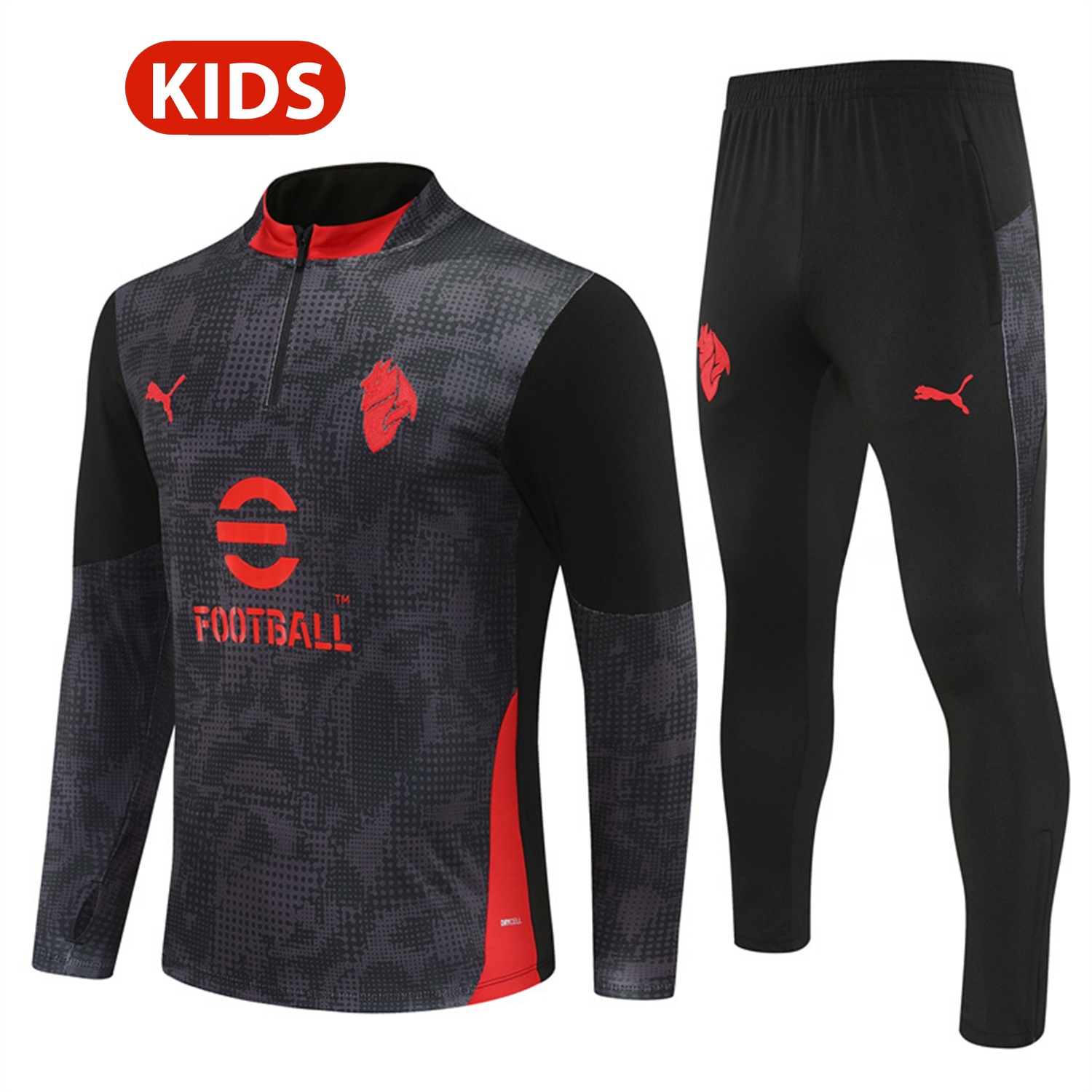 AC Milan 25-26 Kids Long Sleeve Training Set - Black Top & Black Pants - ReplicasJersey