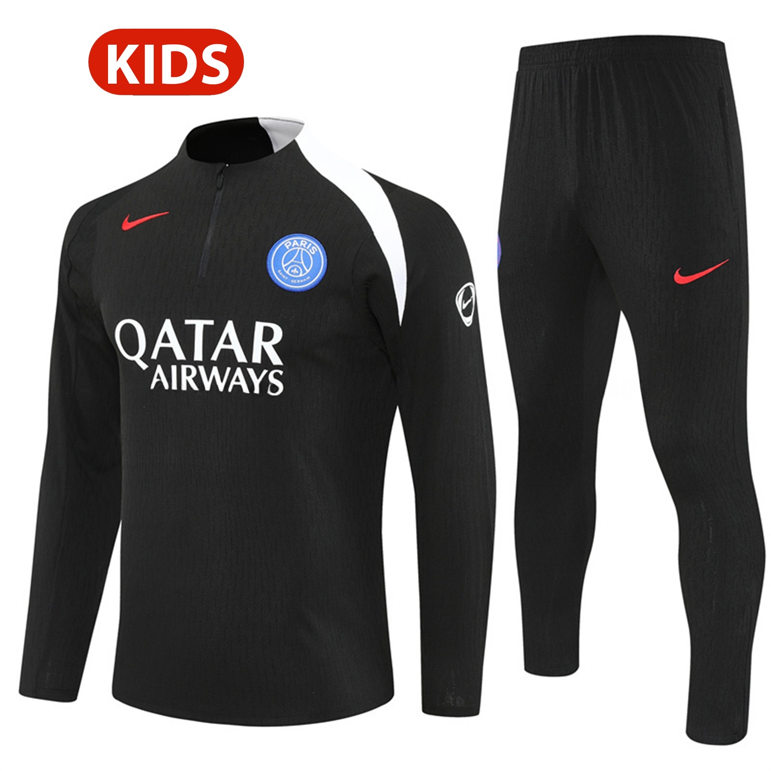Paris Saint-Germain PSG 25-26 Kids Long Sleeve Training Set - Player Version - Black Top and Black Pants - ReplicasJersey