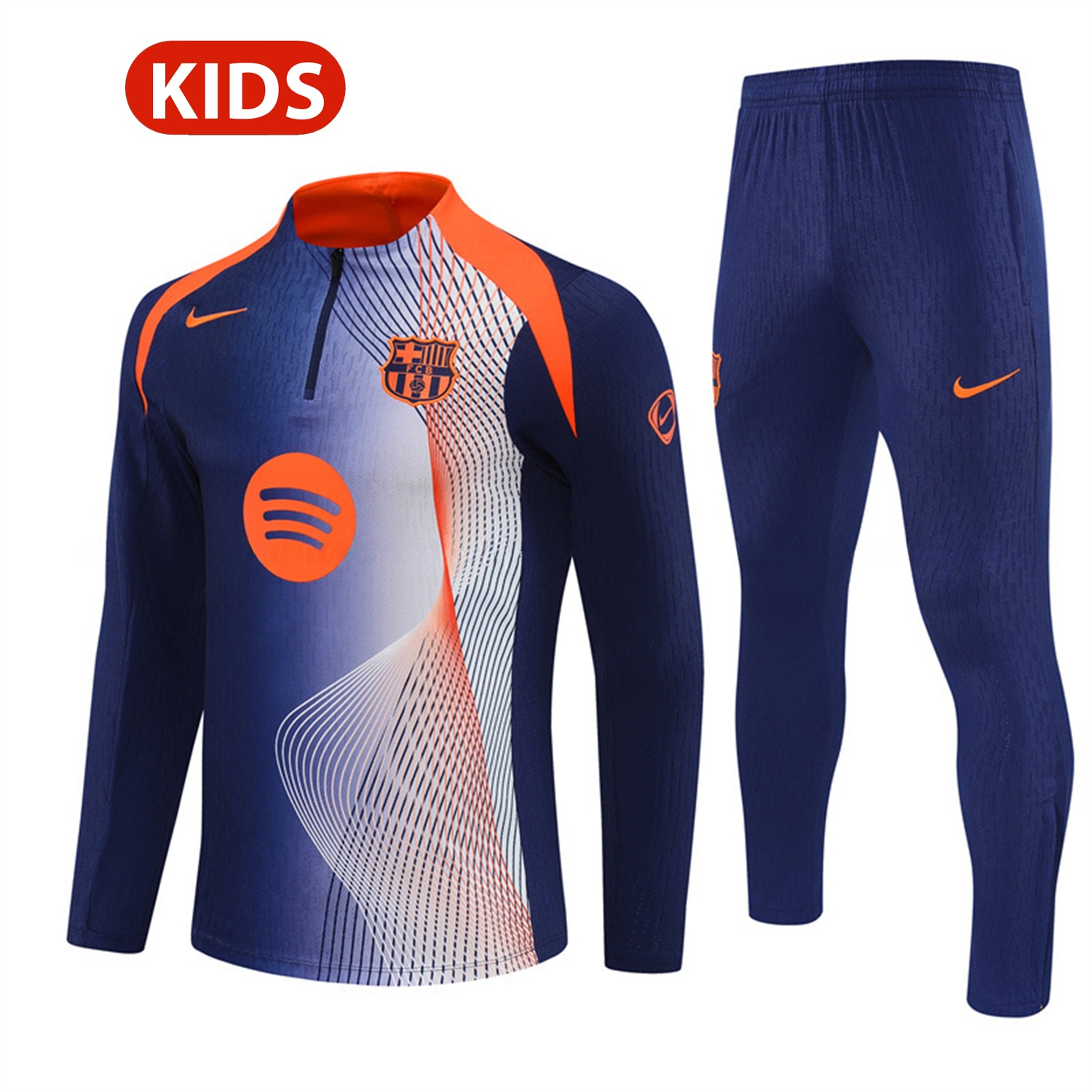 Barcelona 25-26 Kids Long Sleeve Training Set - Red Blue Line Top & Blue Pants - ReplicasJersey