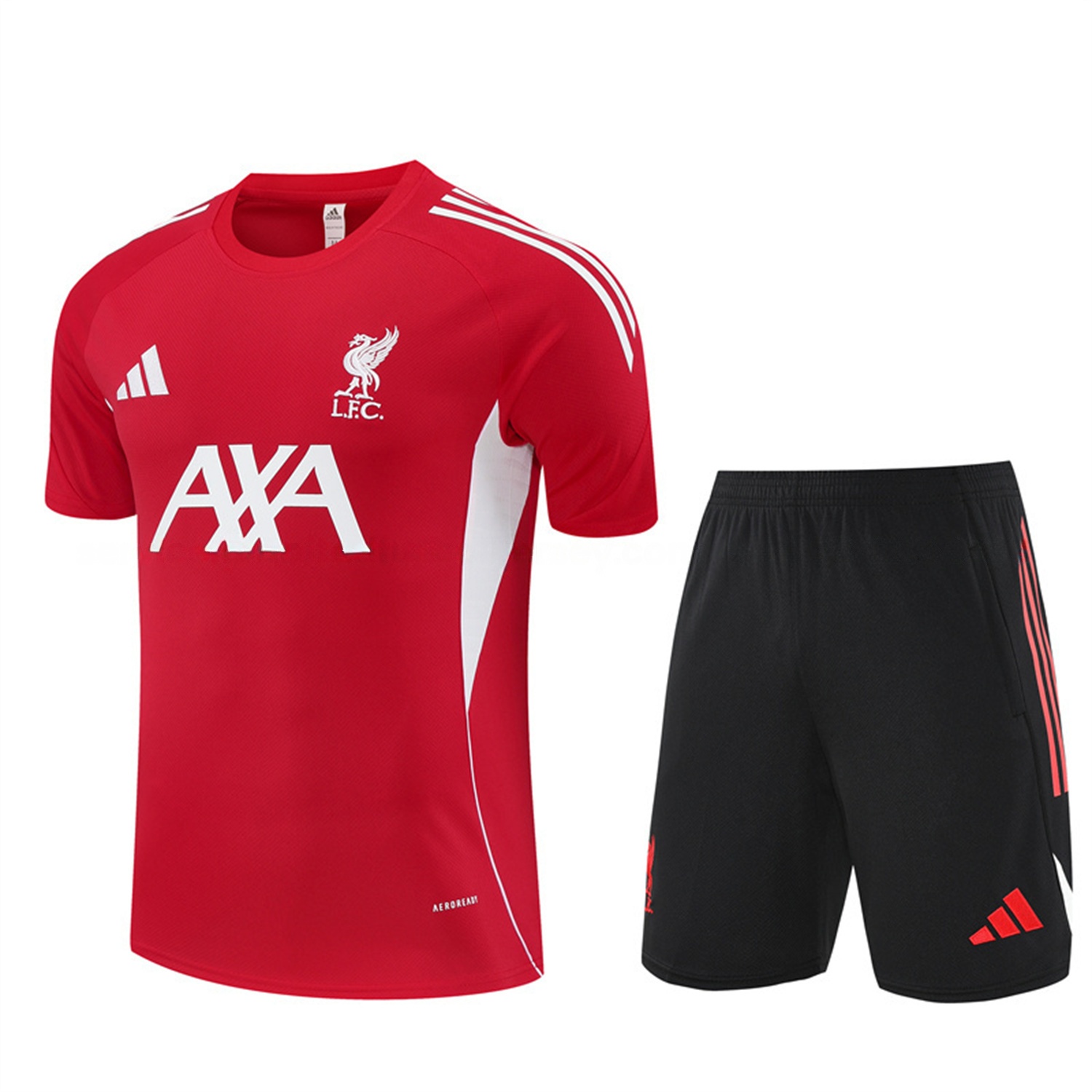 Liver.pool 25-26 Short-Sleeve Training Set - Red Top & Black Shorts - ReplicasJersey