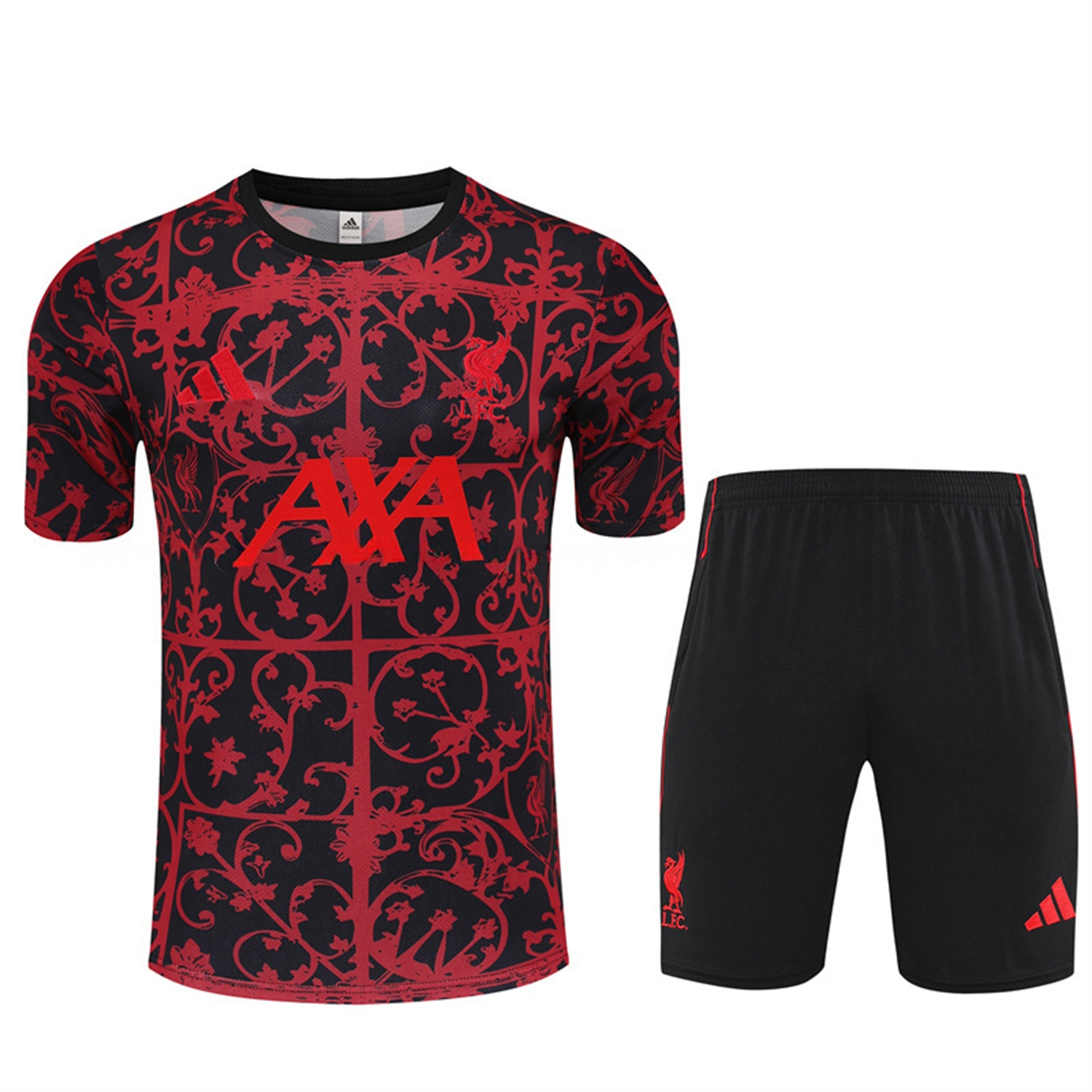 Liver.pool 25-26 Kids Short-Sleeve Training Set - Red Camouflage Top & Black Shorts - ReplicasJersey