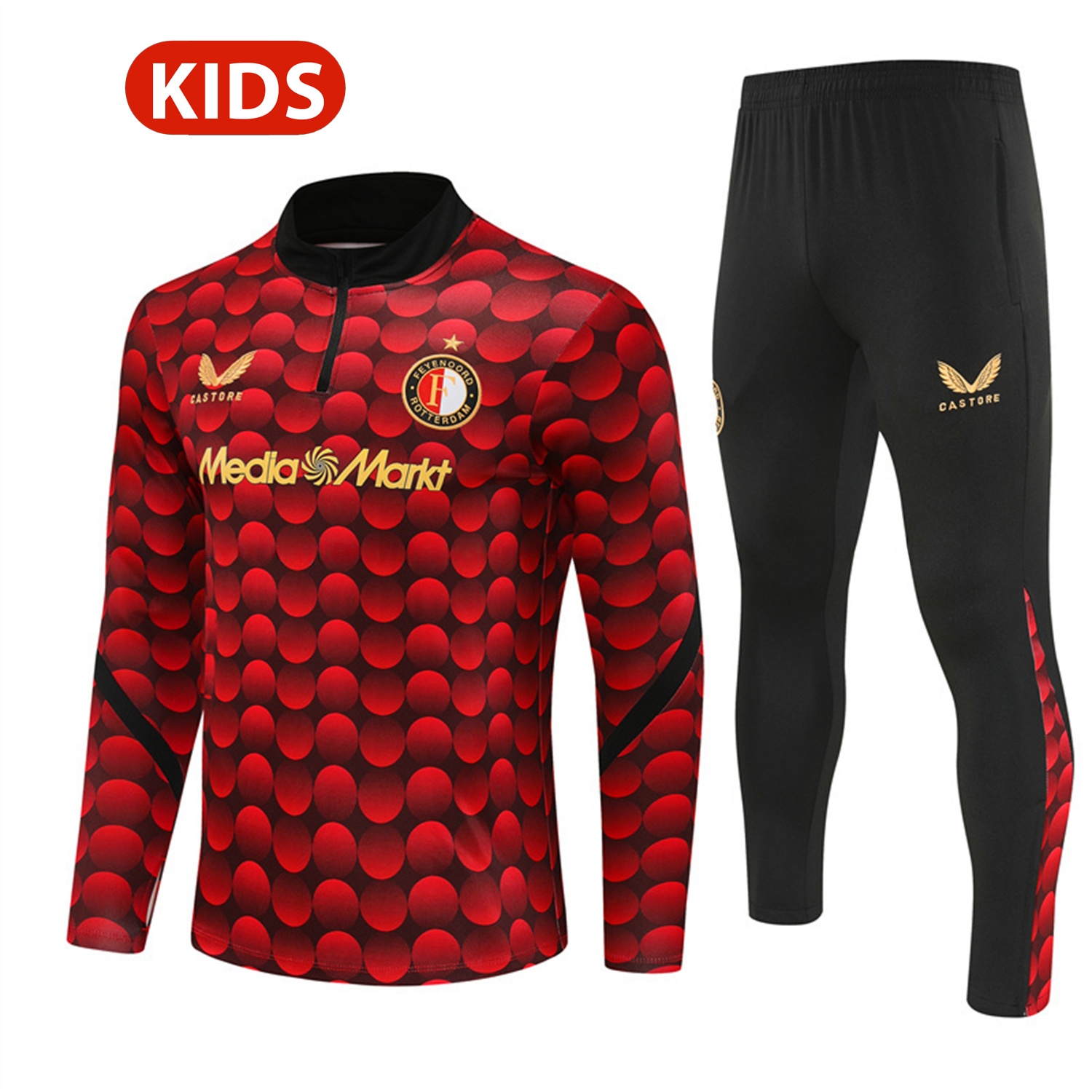 Feyenoord 25-26 Kids Long Sleeve Training Set - Red Top & Black Pants - ReplicasJersey