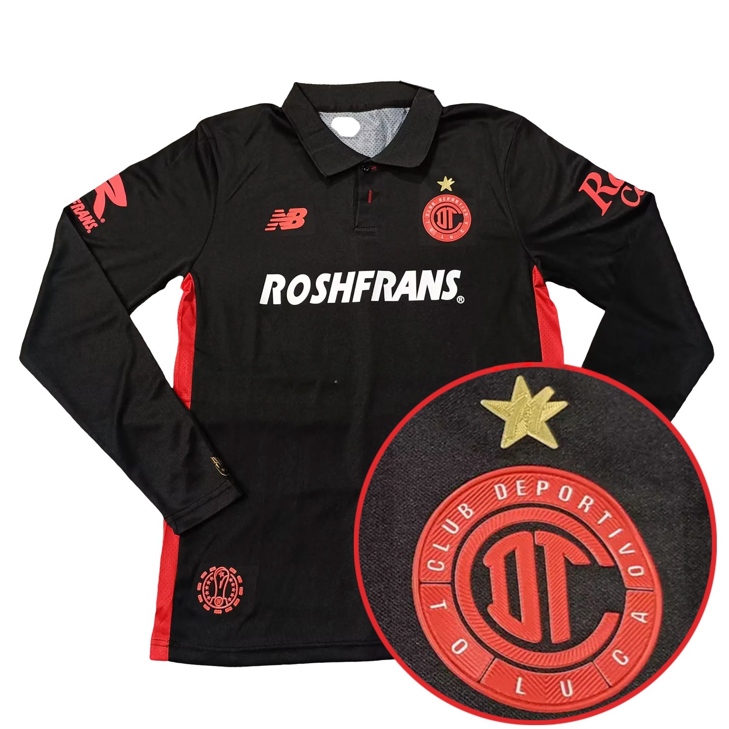Toluca 25-26 Third Black Long Sleeves Jersey with Star - Player Version - ReplicasJersey