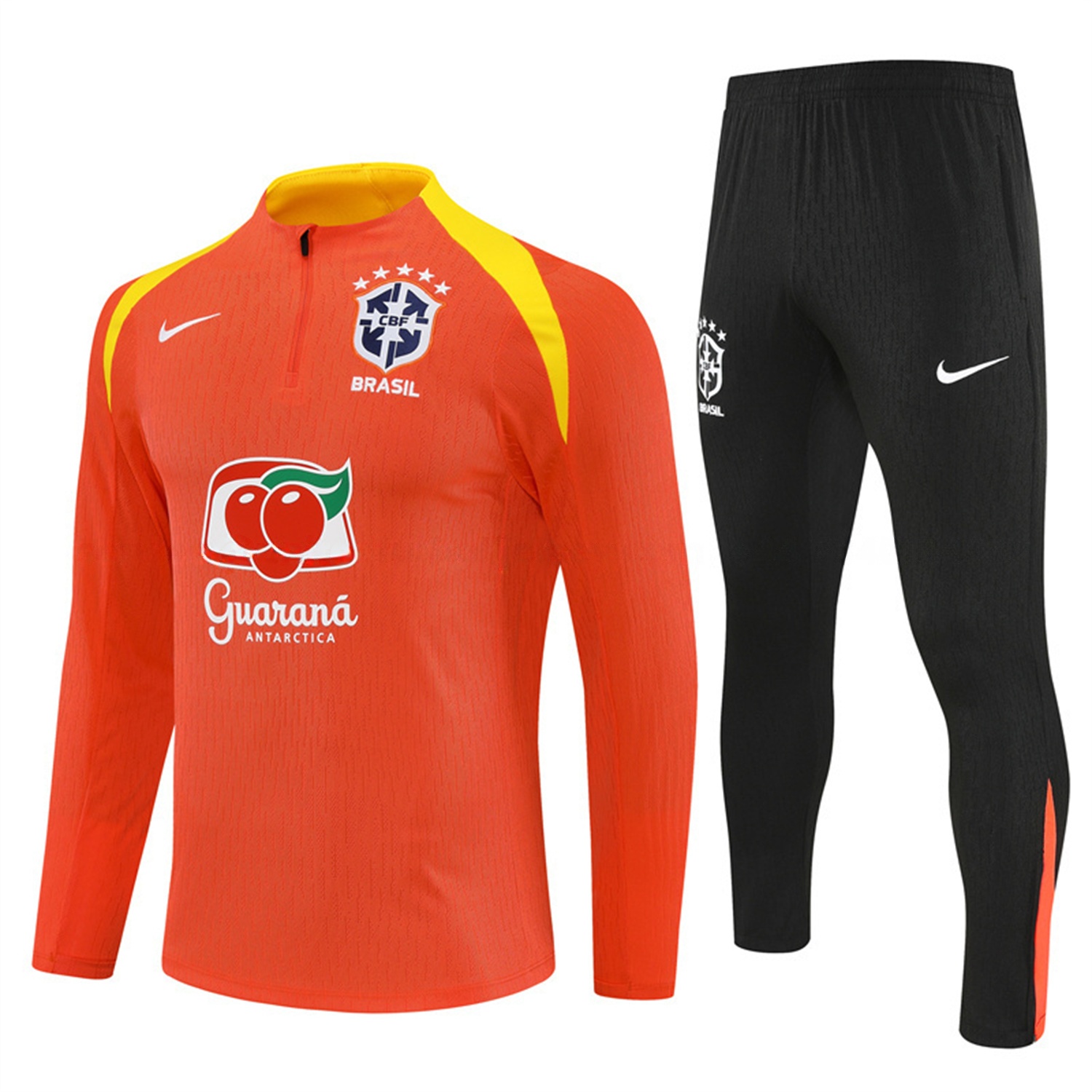 Brazil 25-26 Long Sleeve Training Set - Player Version - Orange Top and Black Pants - ReplicasJersey
