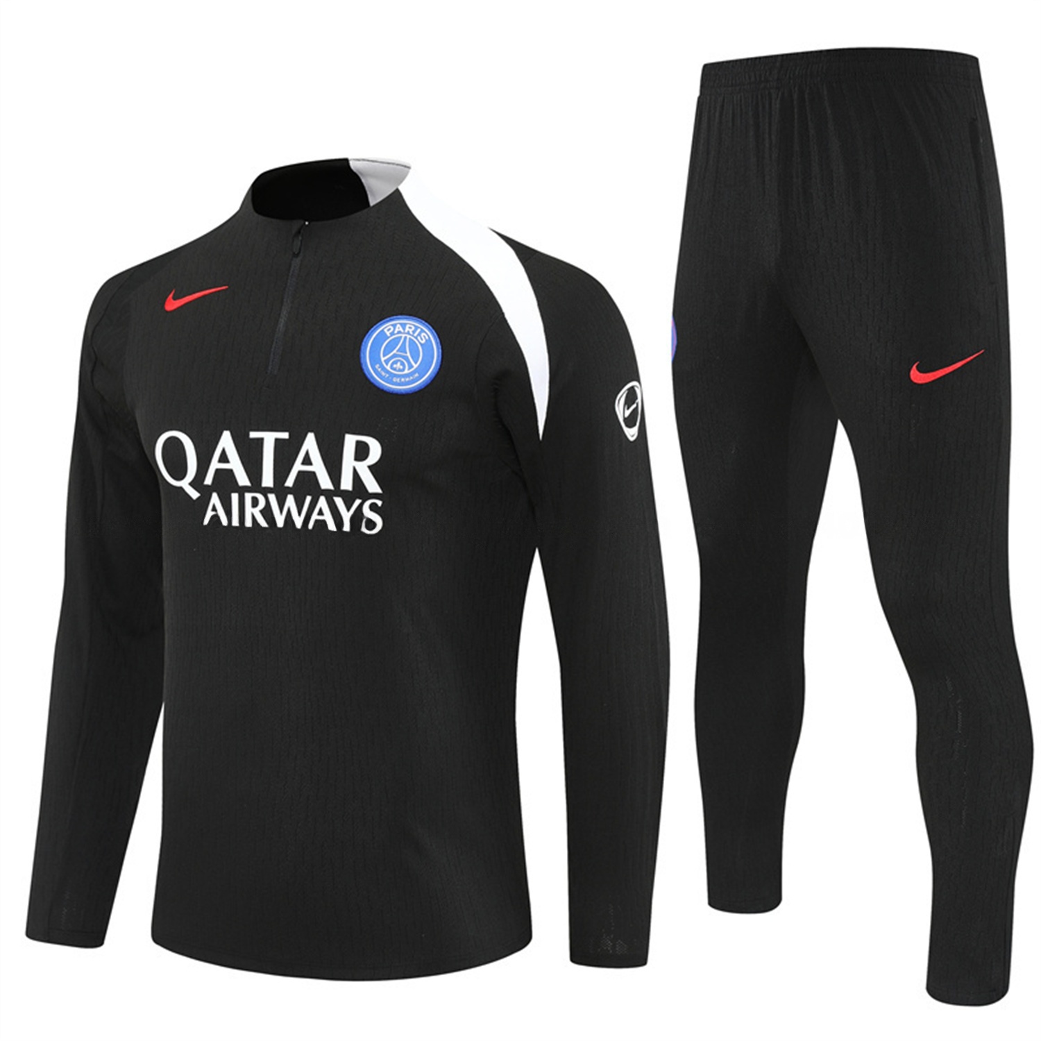 Paris Saint-Germain PSG 25-26 Long Sleeve Training Set - Player Version - Black Top and Black Pants - ReplicasJersey