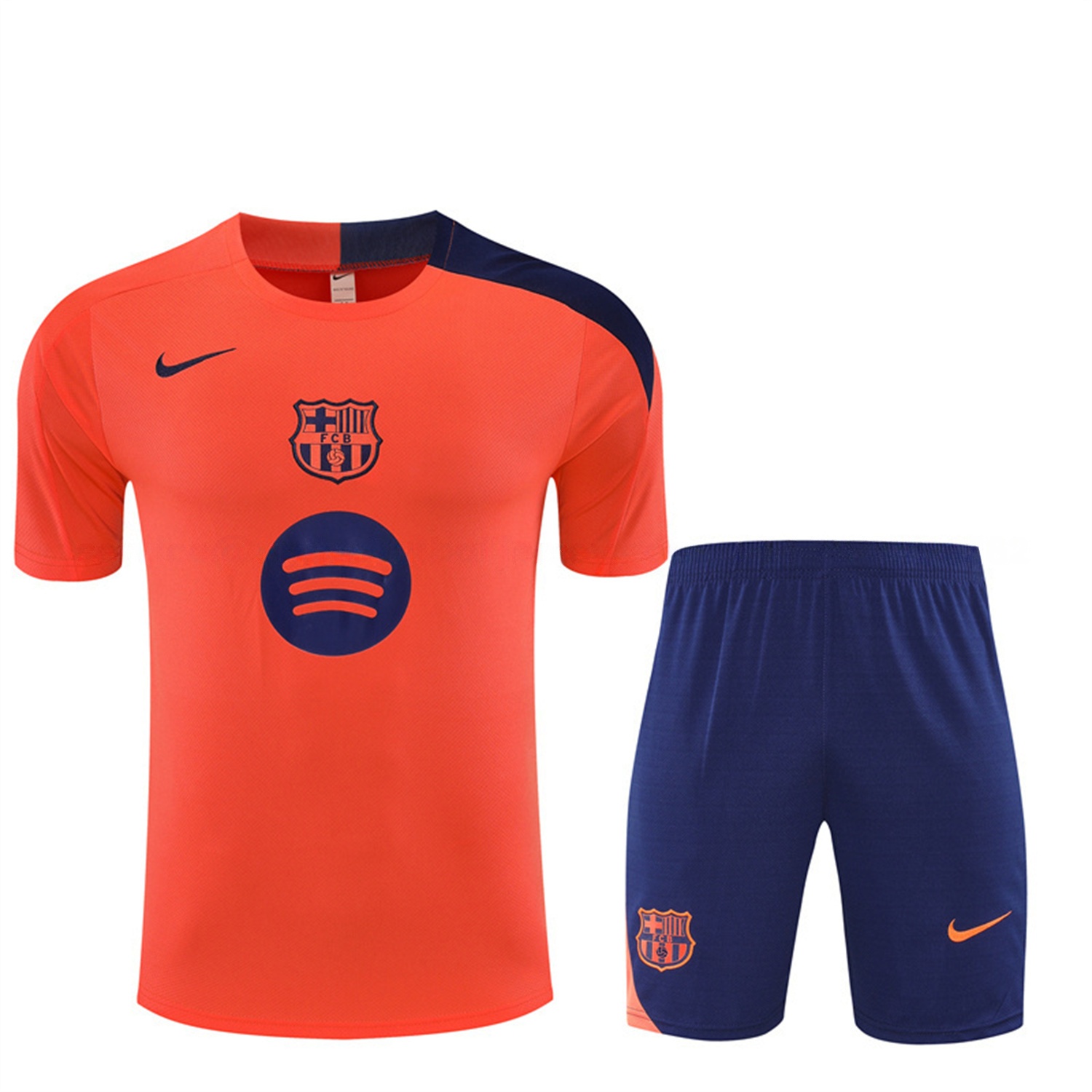 Barcelona 25-26 Short-Sleeve Training Set - Orange Top Royal Blue Sponsor& Royal Blue Shorts - ReplicasJersey