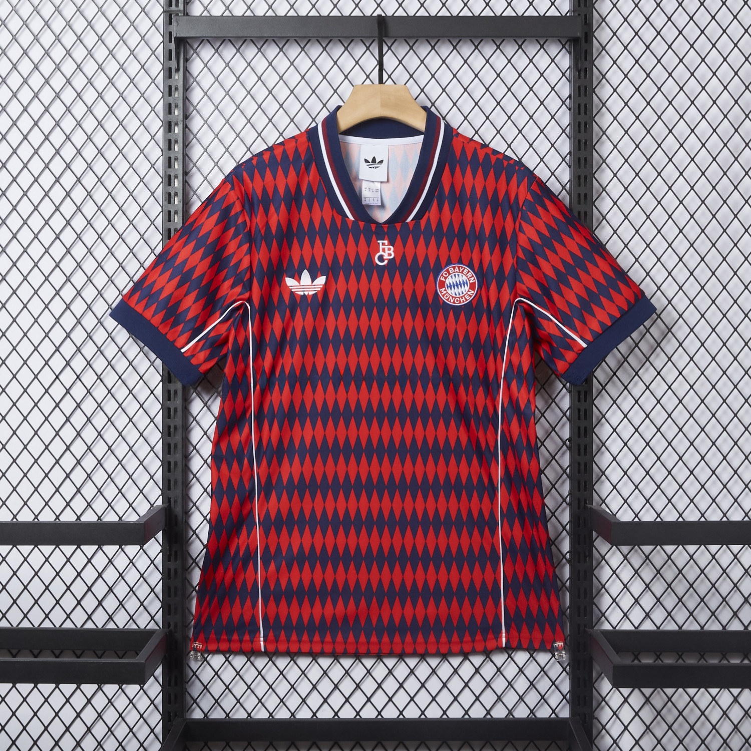 Bayern Munich 25-26 Trefoil Retro Style Red And Deep Blue Jersey - Fans Version - ReplicasJersey