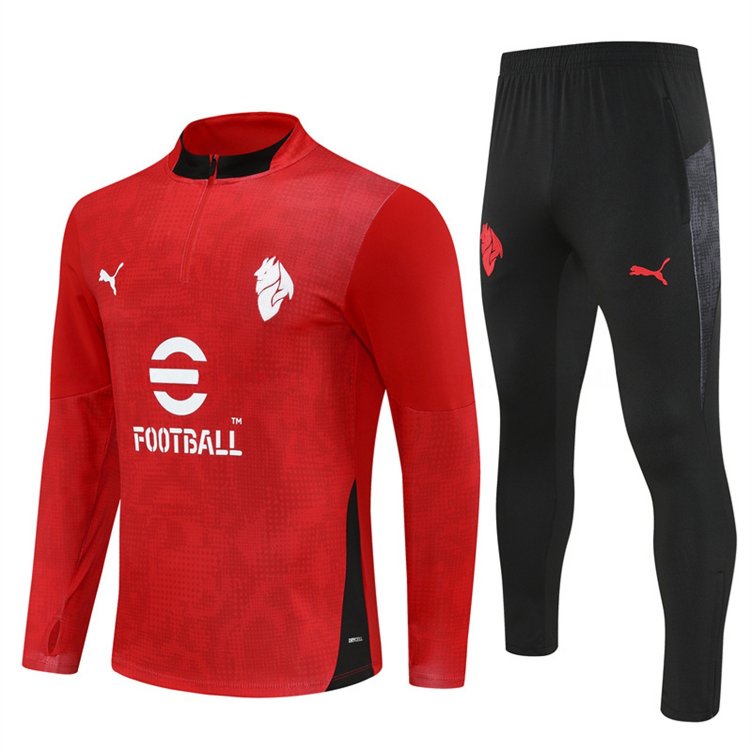 AC Milan 25-26 Long Sleeve Training Set - Red Top & Black Pants - ReplicasJersey