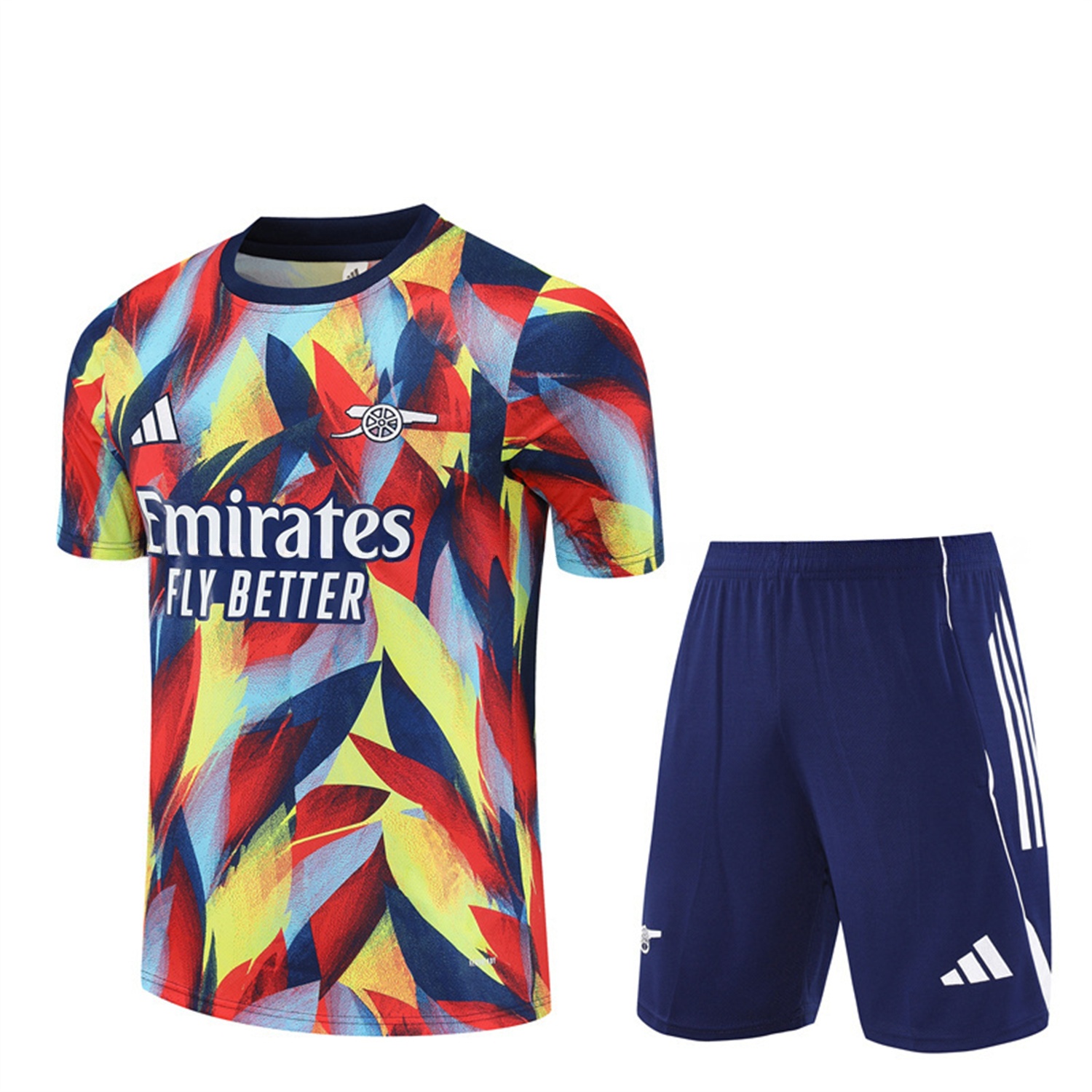 Arsenal 25-26 Short-Sleeve Training Set - Colorful Camouflage Top & Blue Shorts - ReplicasJersey