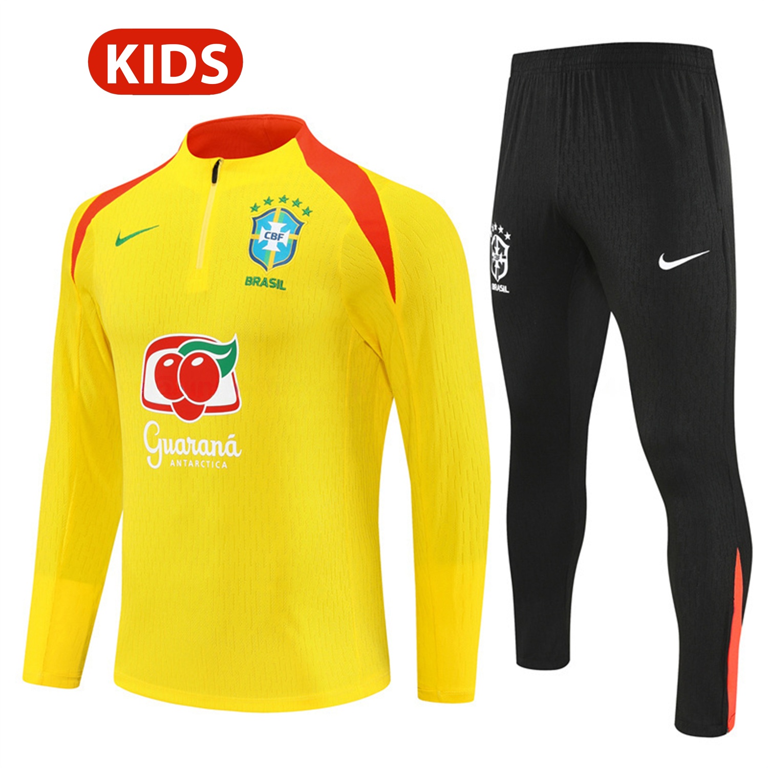 Brazil 25-26 Long Sleeve Training Set - Player Version - Yellow Top and Black Pants - ReplicasJersey