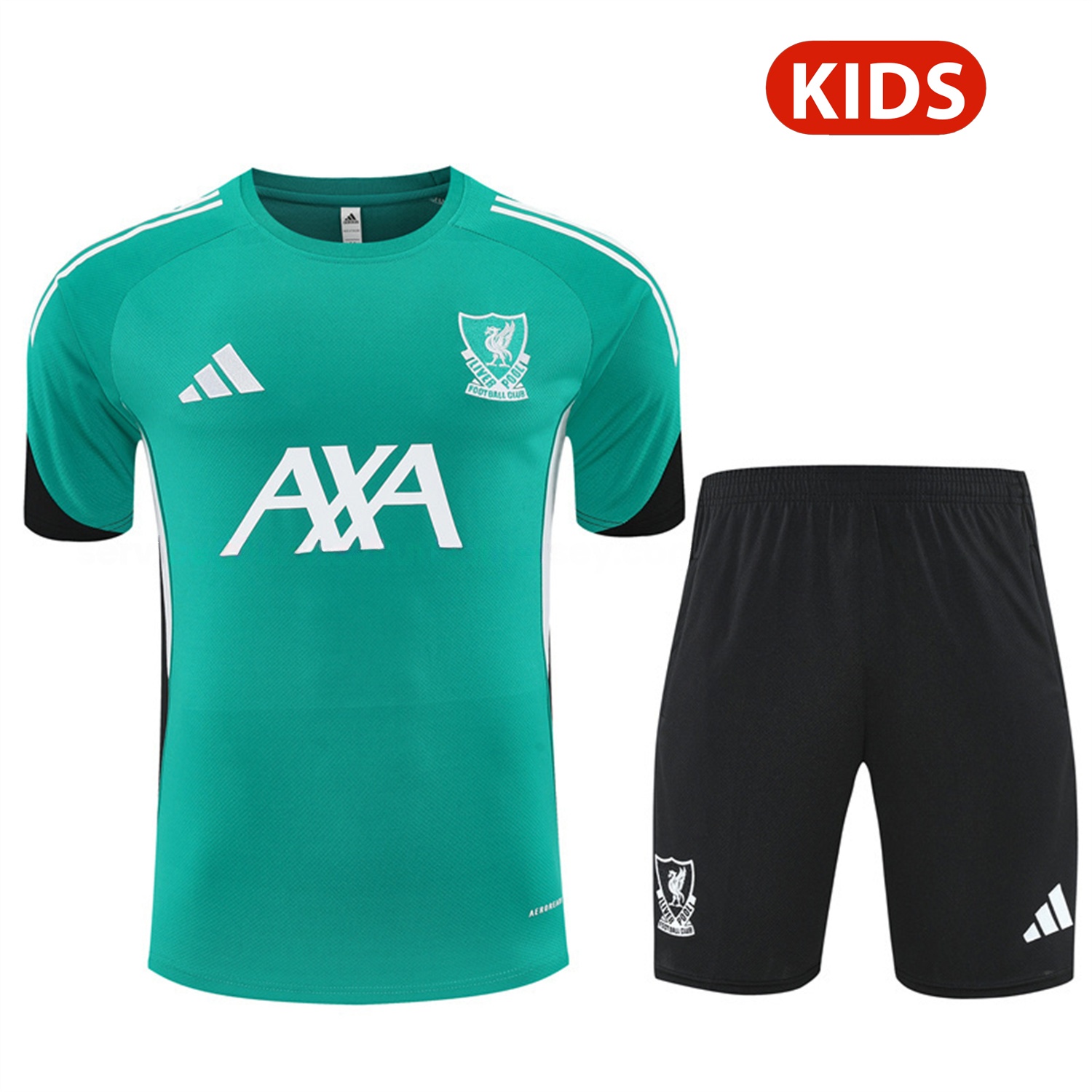 Liver.pool 25-26 Kids Short-Sleeve Training Set - Green Top & Black Shorts - ReplicasJersey