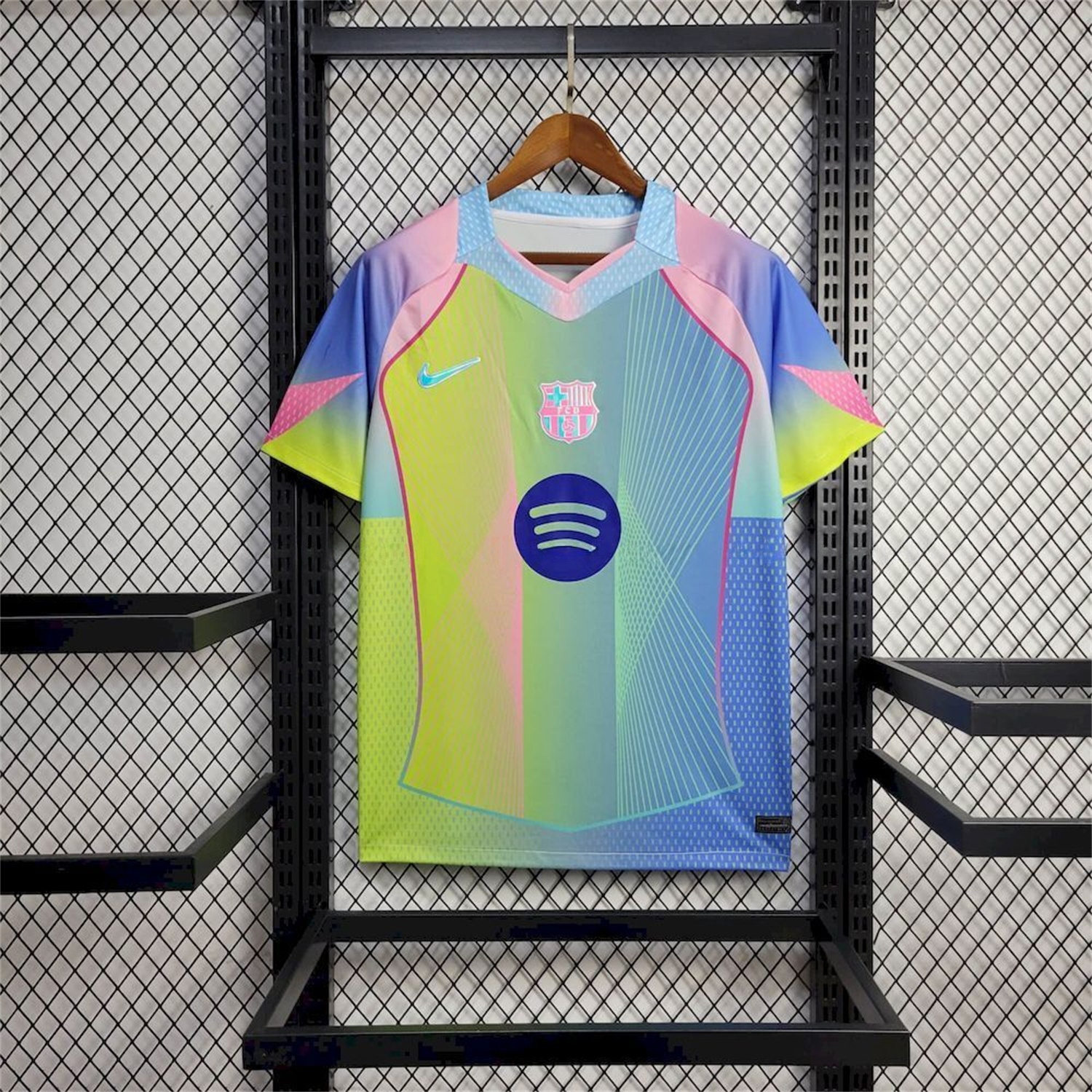 Barcelona 25-26 T90 Pink Lines Green And Blue Gradient Special Jersey - Fans Version - ReplicasJersey