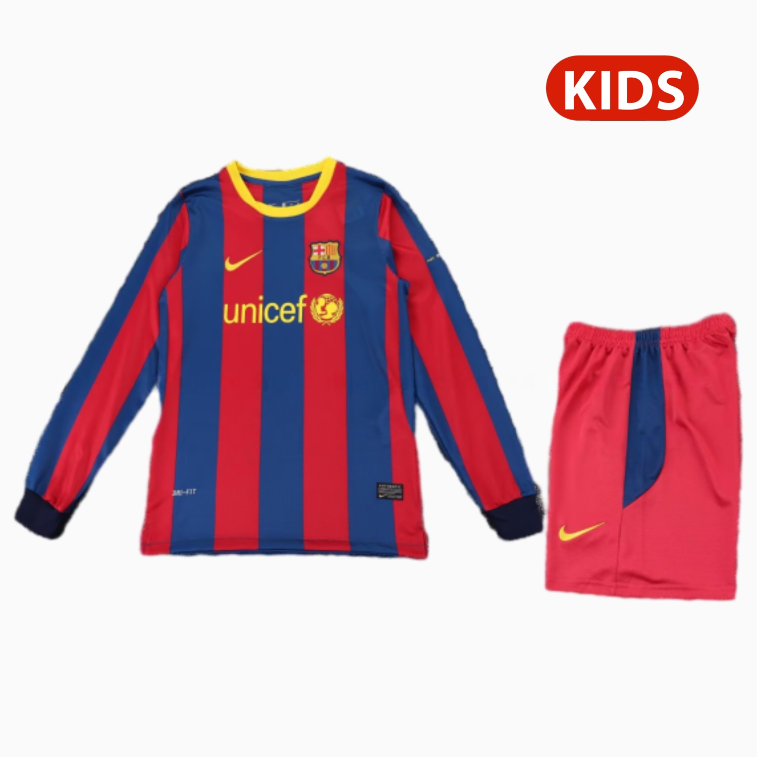 Retro Barcelona 2010-11 Home Long Sleeves Kids Kit - ReplicasJersey