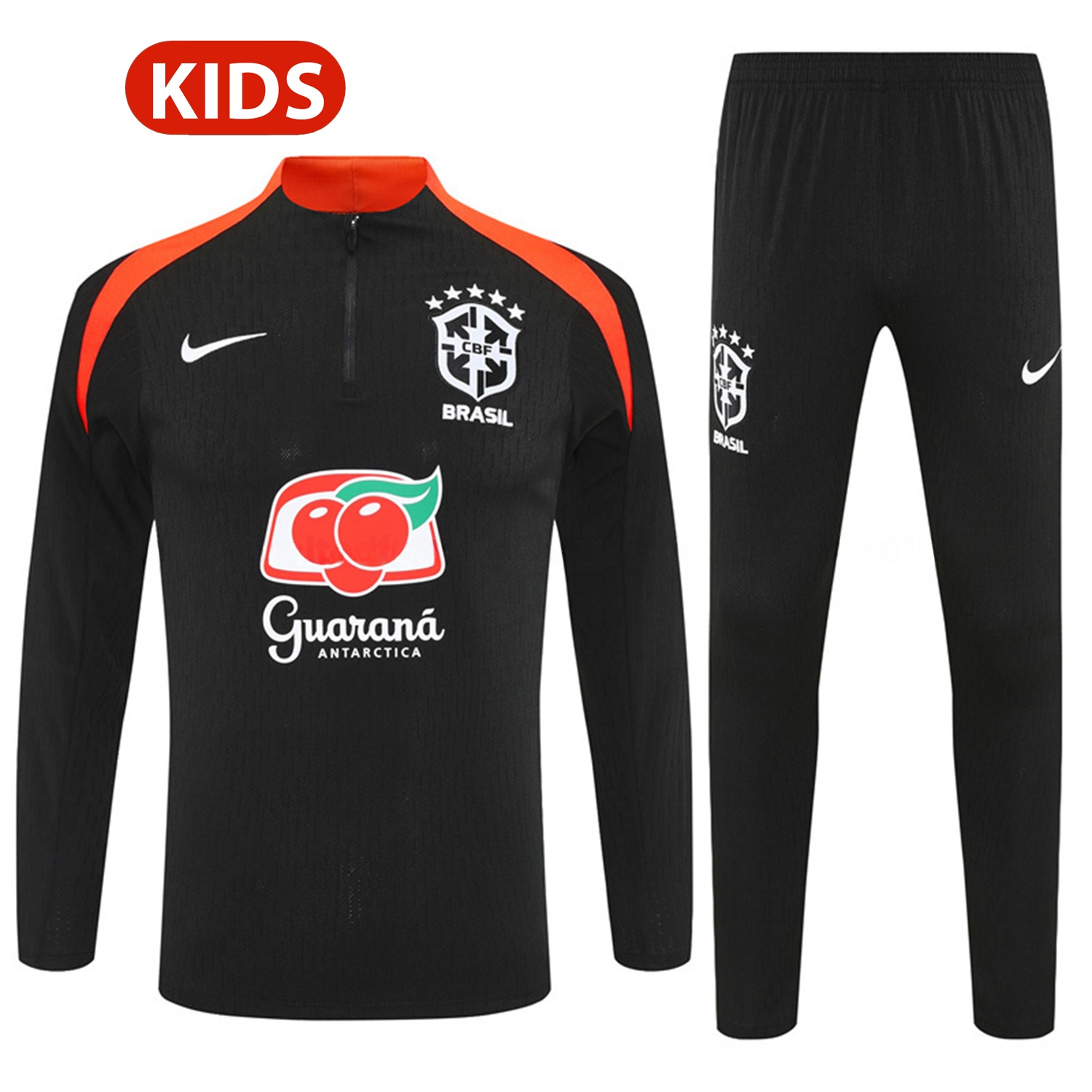 Brazil 25-26 Kids Long Sleeve Training Set - Player Version - Black Top and Pants - ReplicasJersey
