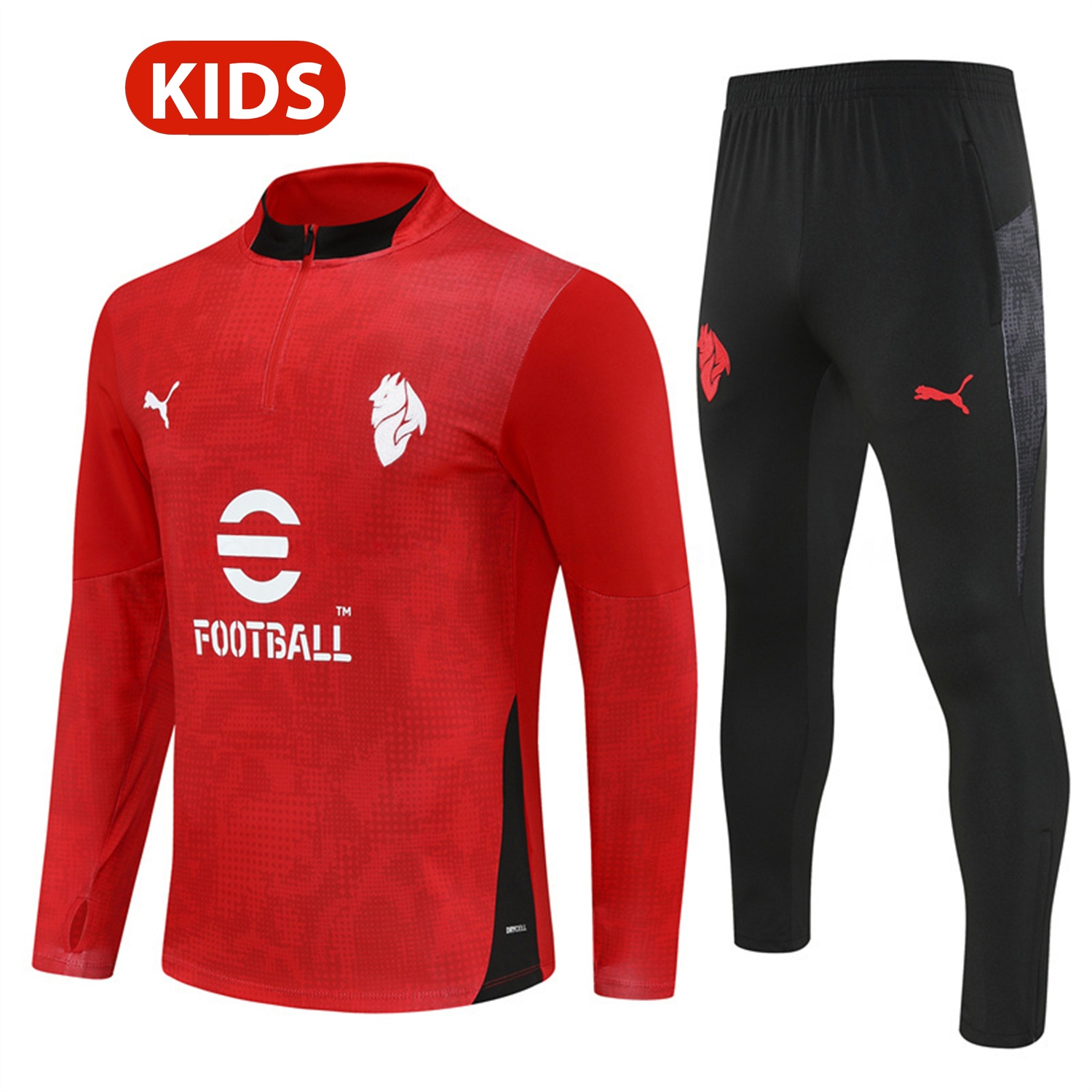 AC Milan 25-26 Kids Long Sleeve Training Set - Red Top & Black Pants - ReplicasJersey