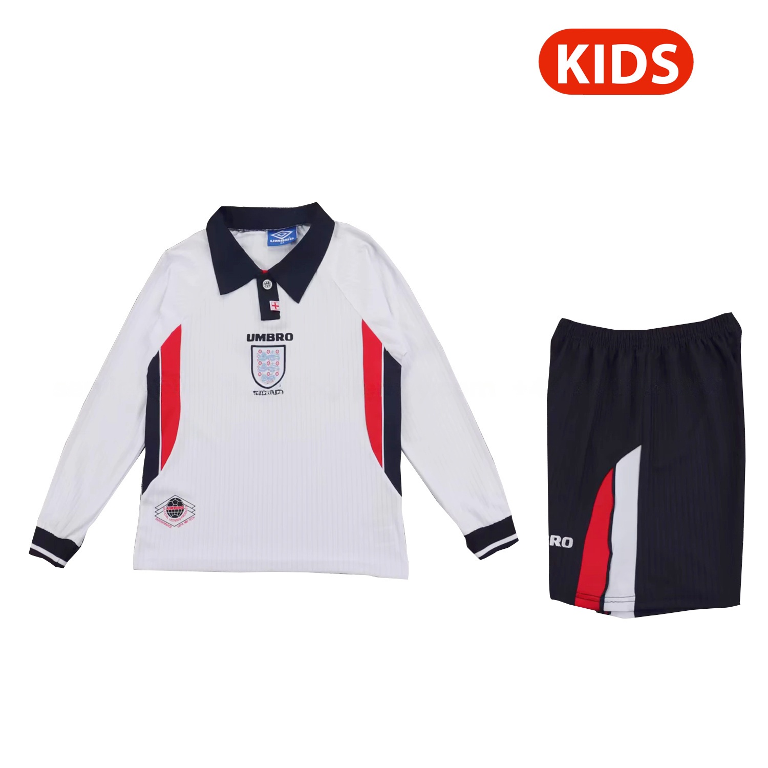 Retro England 1998 Home Long Sleeves Kids Kit - ReplicasJersey