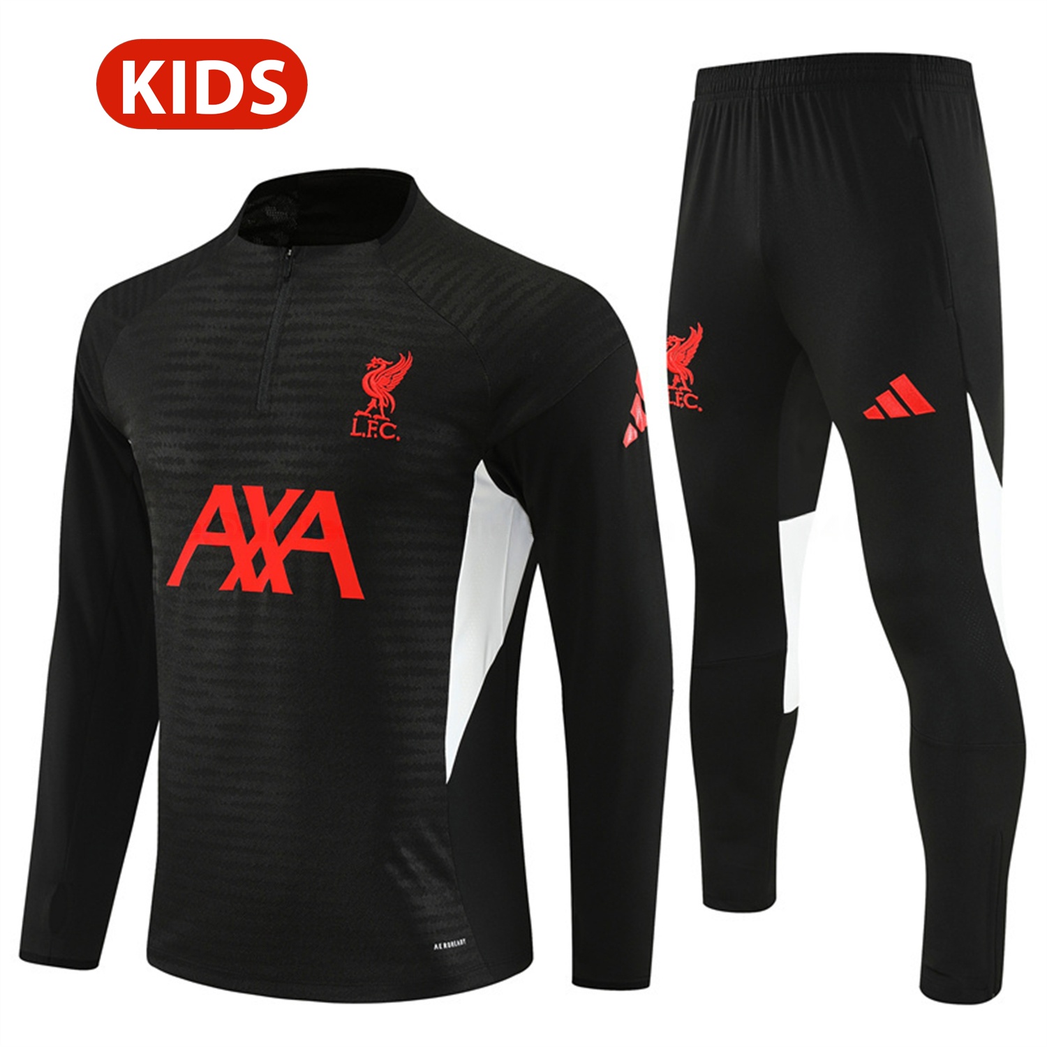 Liver.pool 25-26 Kids Long Sleeve Training Set - Player Version - Black Top & Black Pants - ReplicasJersey