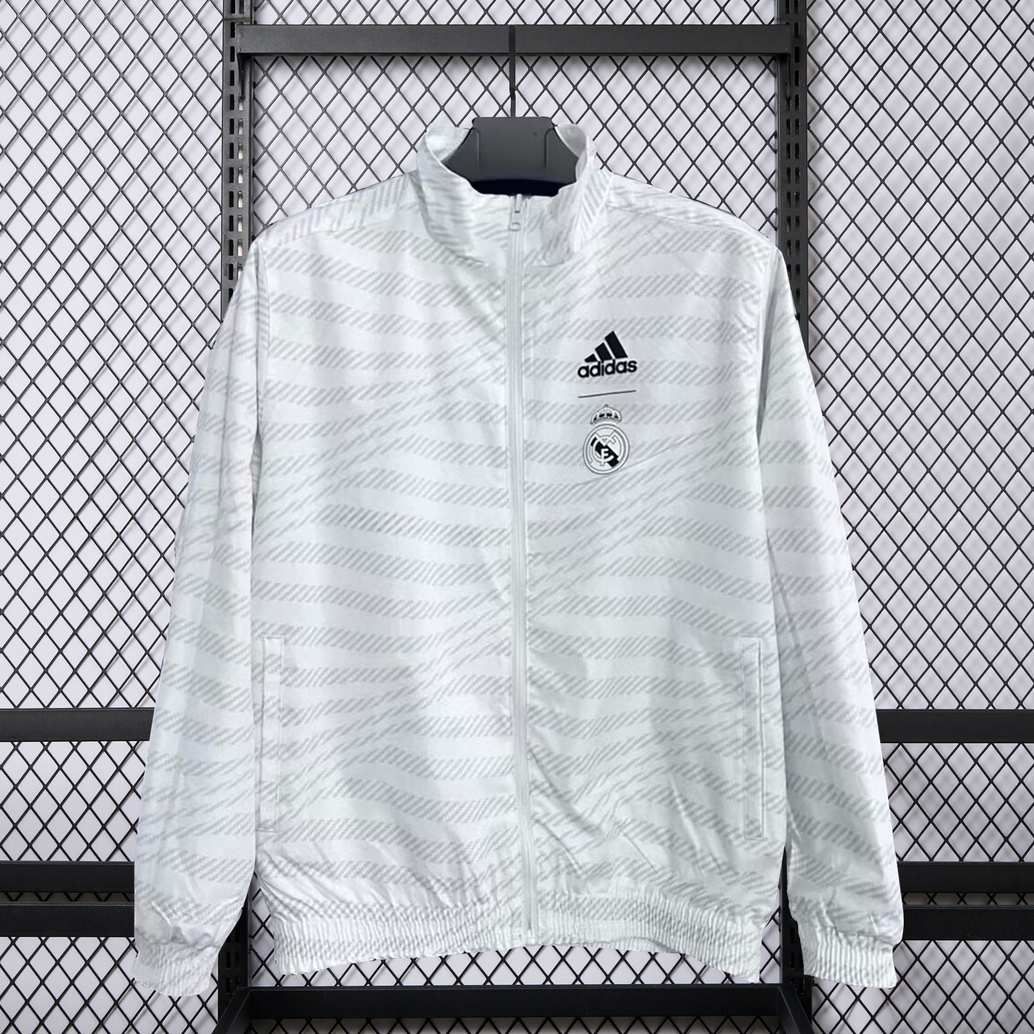 Real Madrid 25-26 Windbreaker Jacket - White And Grey - ReplicasJersey