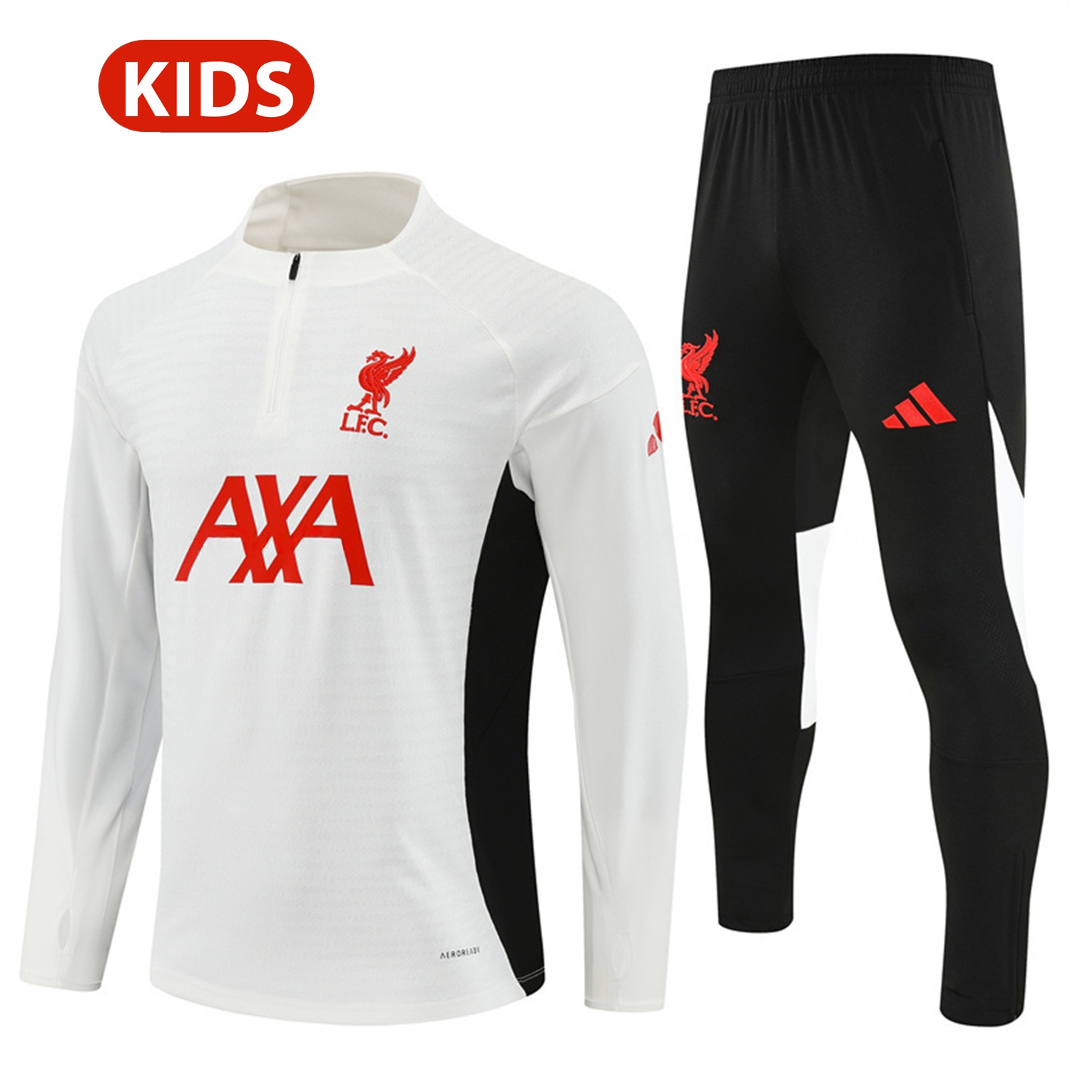Liver.pool 25-26 Kids Long Sleeve Training Set - Player Version - White Top & Black Pants - ReplicasJersey